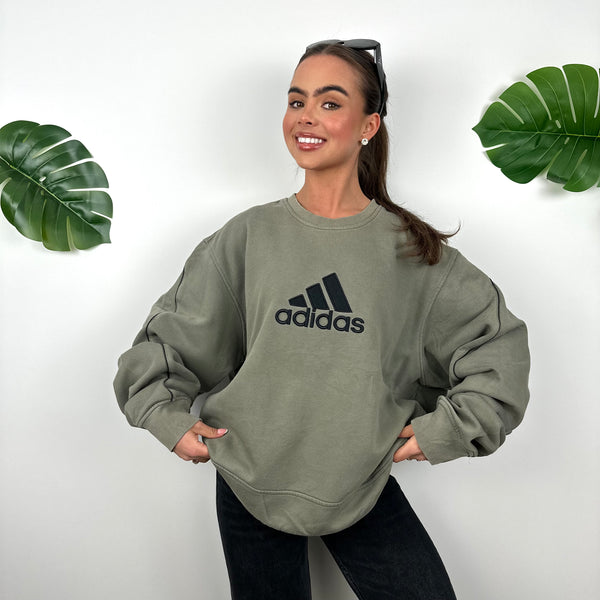 Adidas Khaki Embroidered Spell Out Sweatshirt (L)