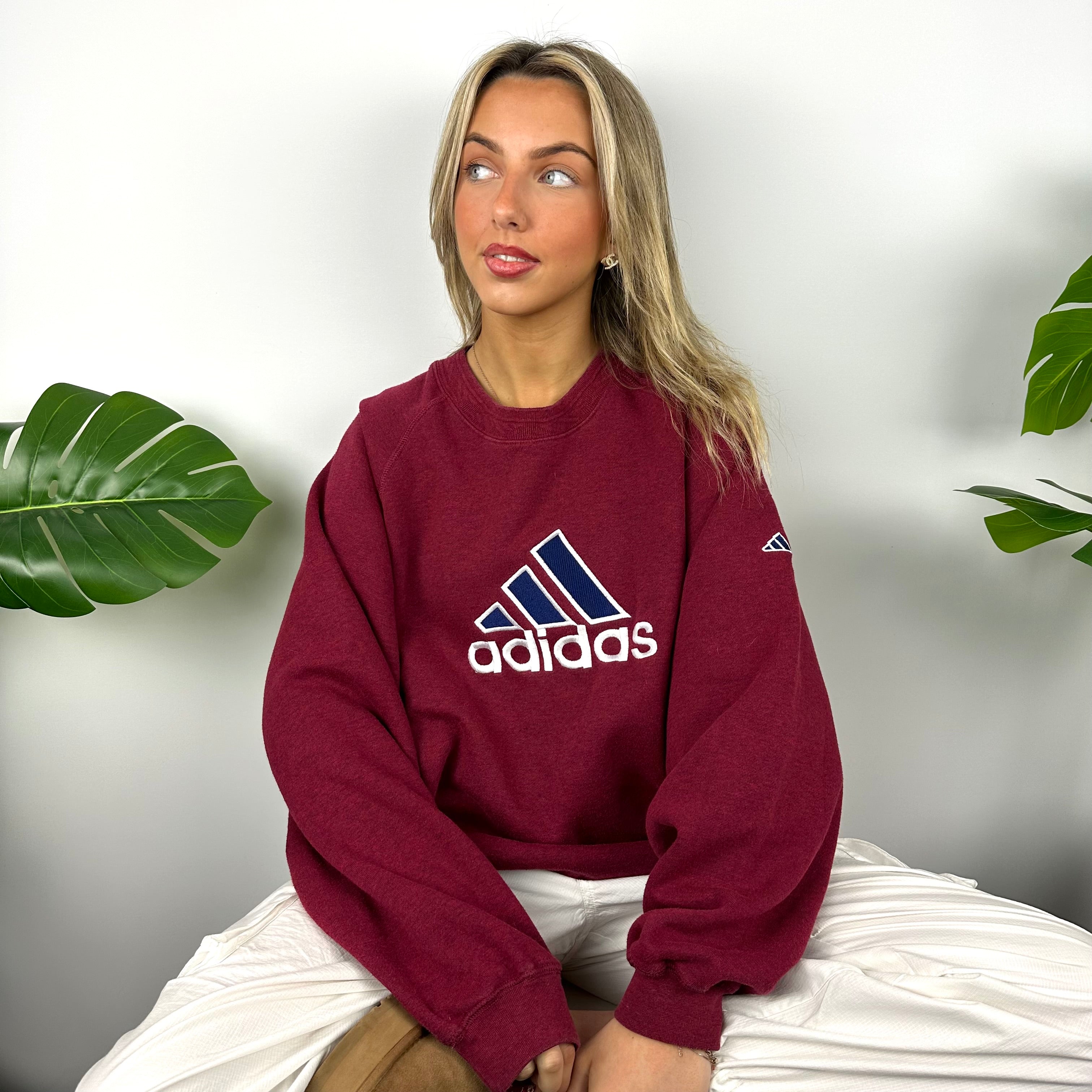 Adidas Maroon Embroidered Spell Out Sweatshirt (L)