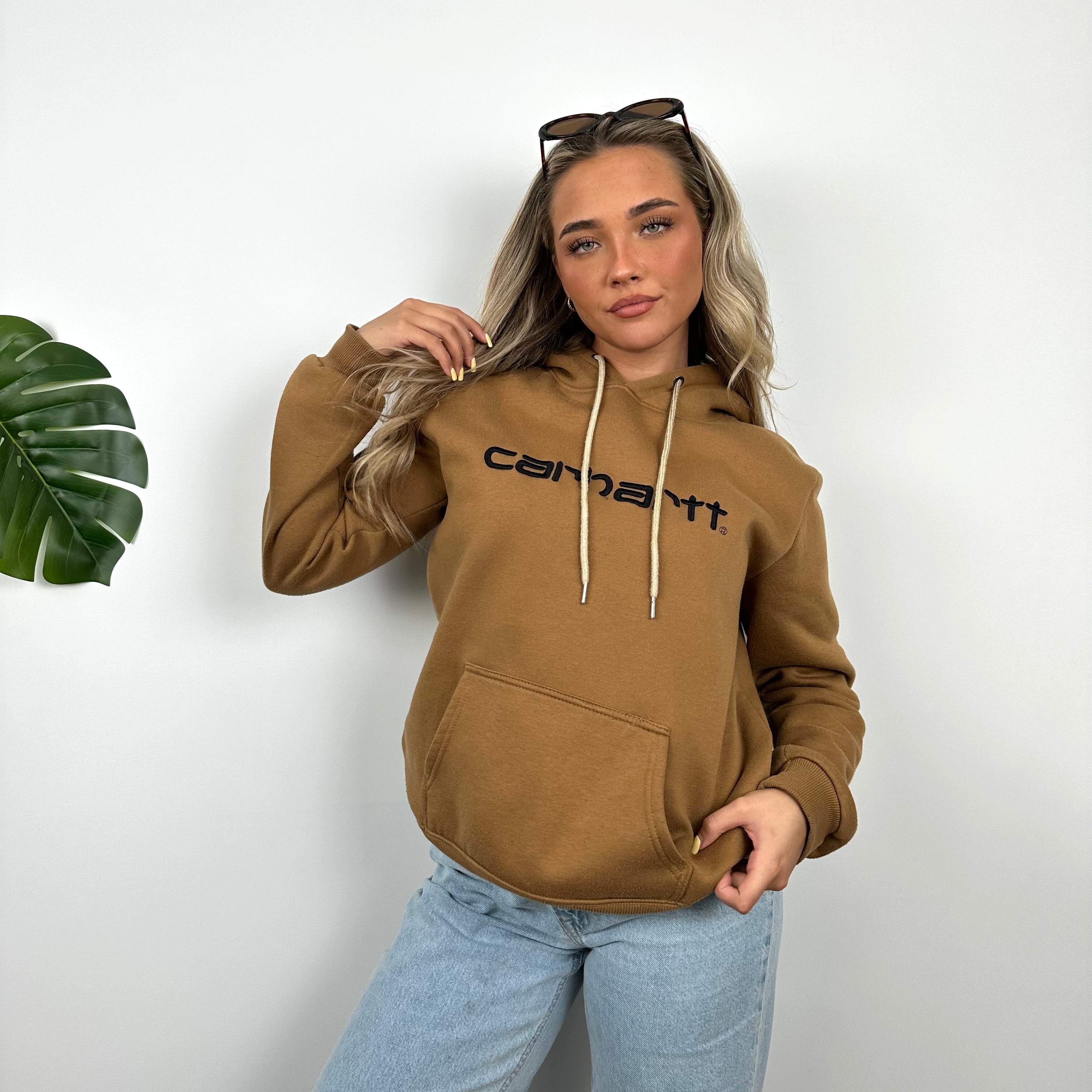 Carhartt RARE Tan Brown Embroidered Spell Out Hoodie (S)