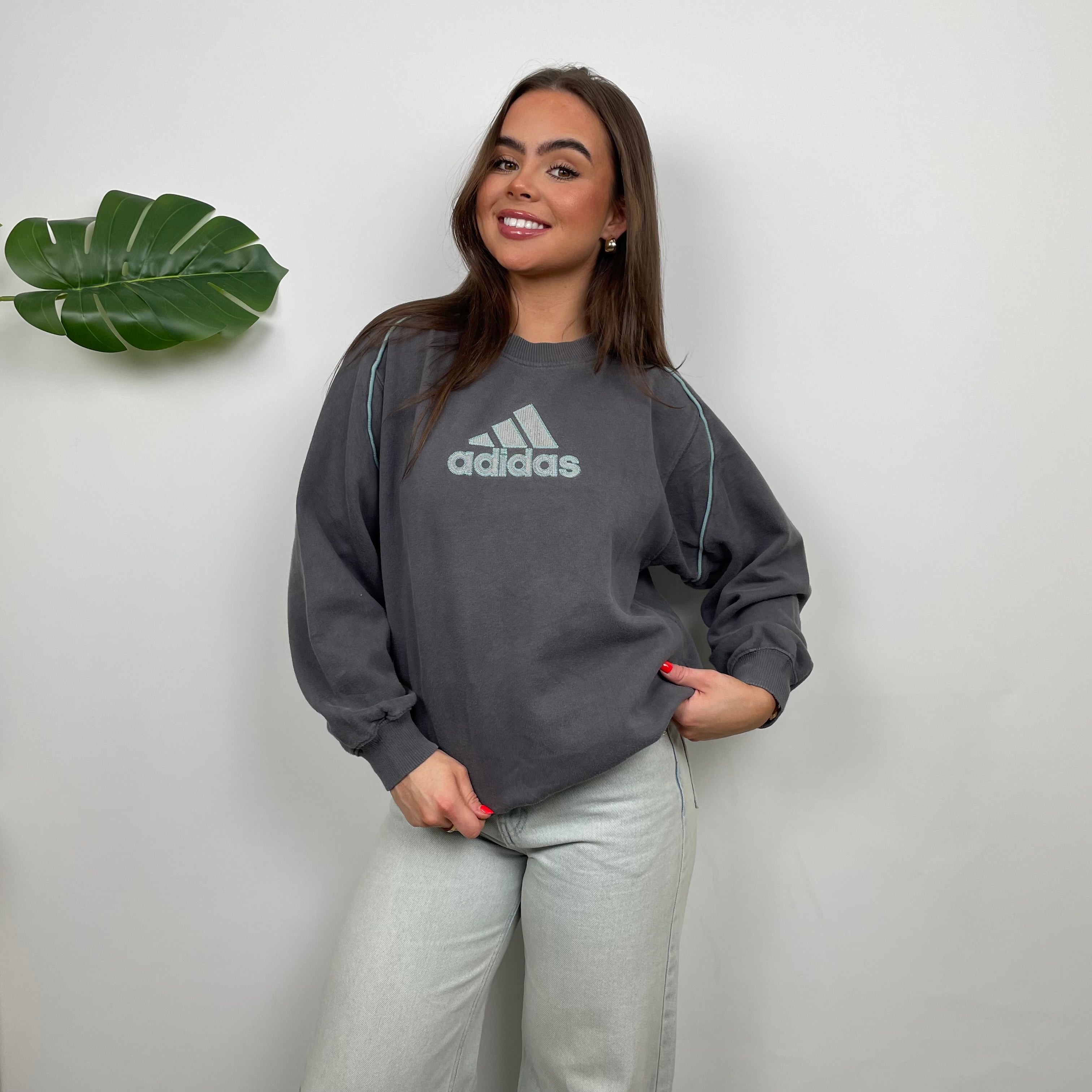 Adidas Grey Embroidered Spell Out Sweatshirt (M)