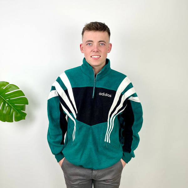 Adidas Green Embroidered Spell Out Fleece Quarter Zip Sweatshirt (L)