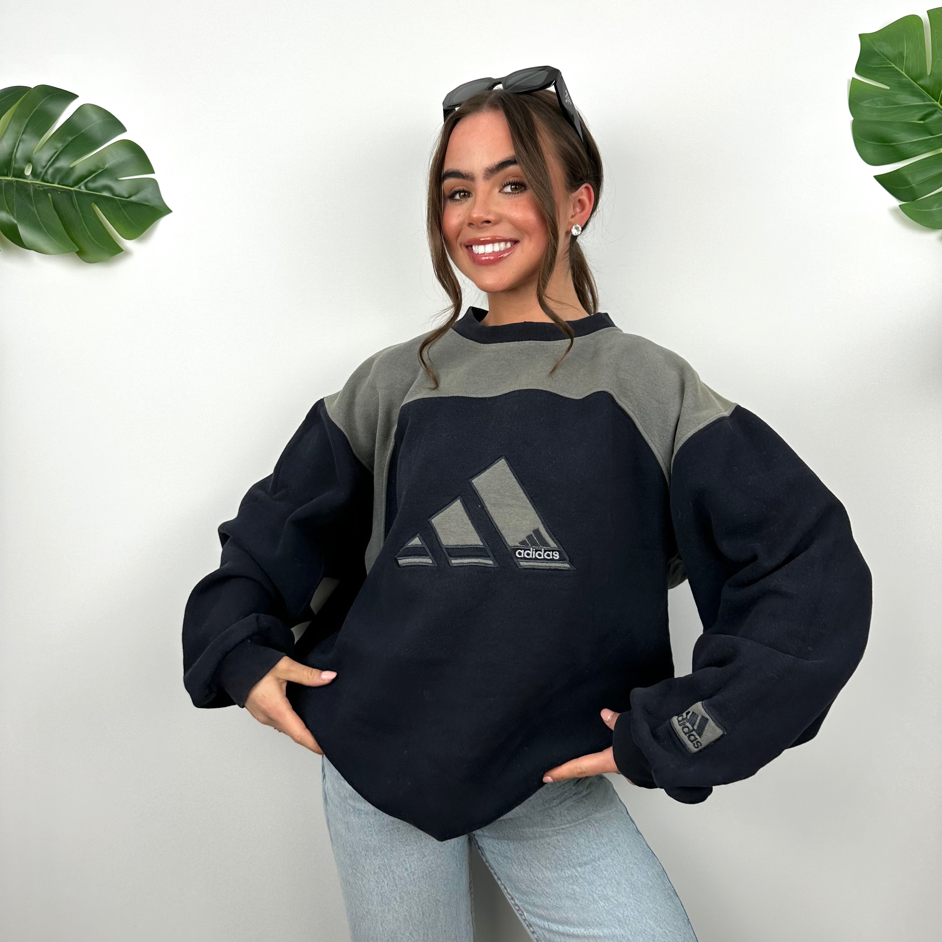 Adidas Navy Embroidered Spell Out Logo Sweatshirt (L)