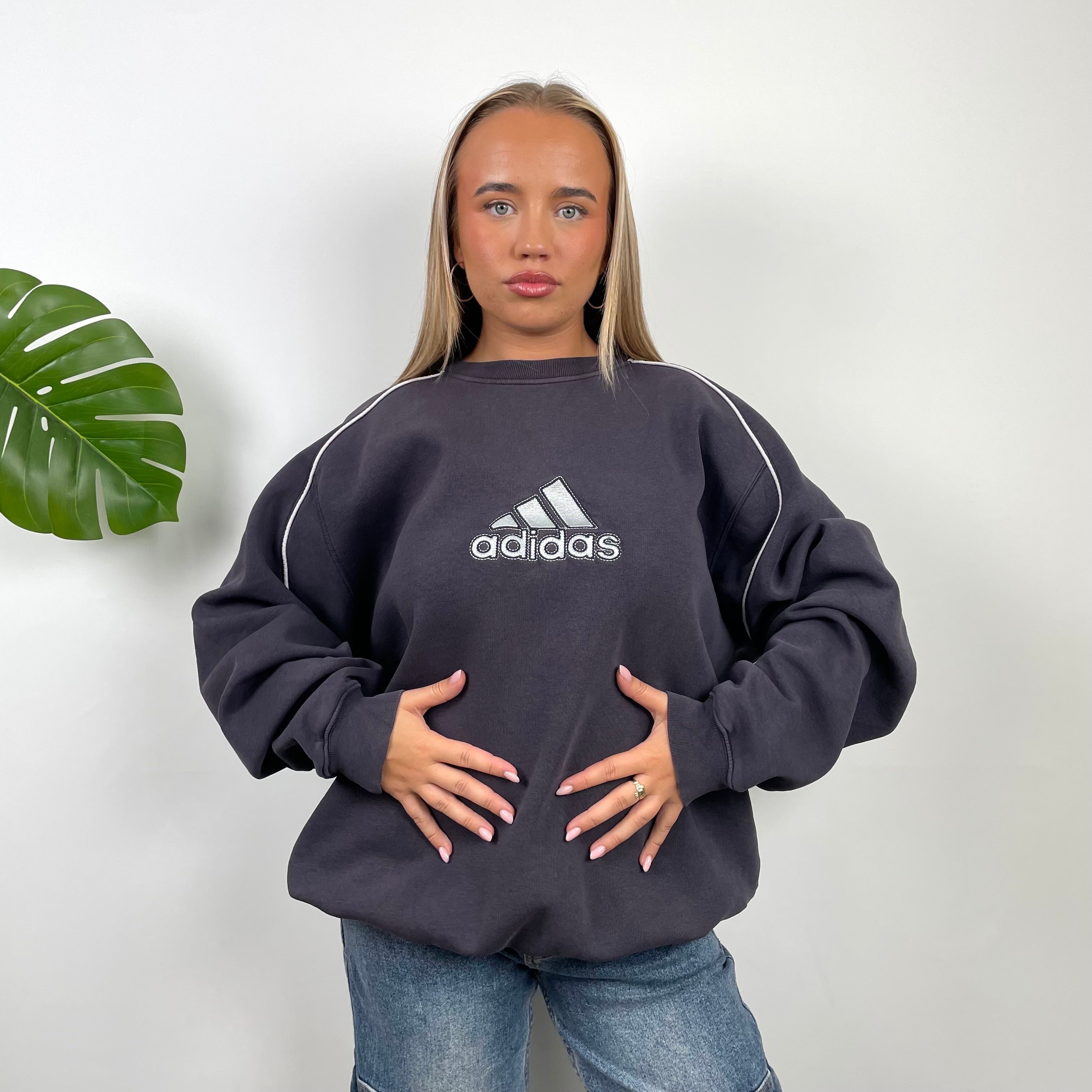 Adidas Navy Embroidered Spell Out Sweatshirt (L)