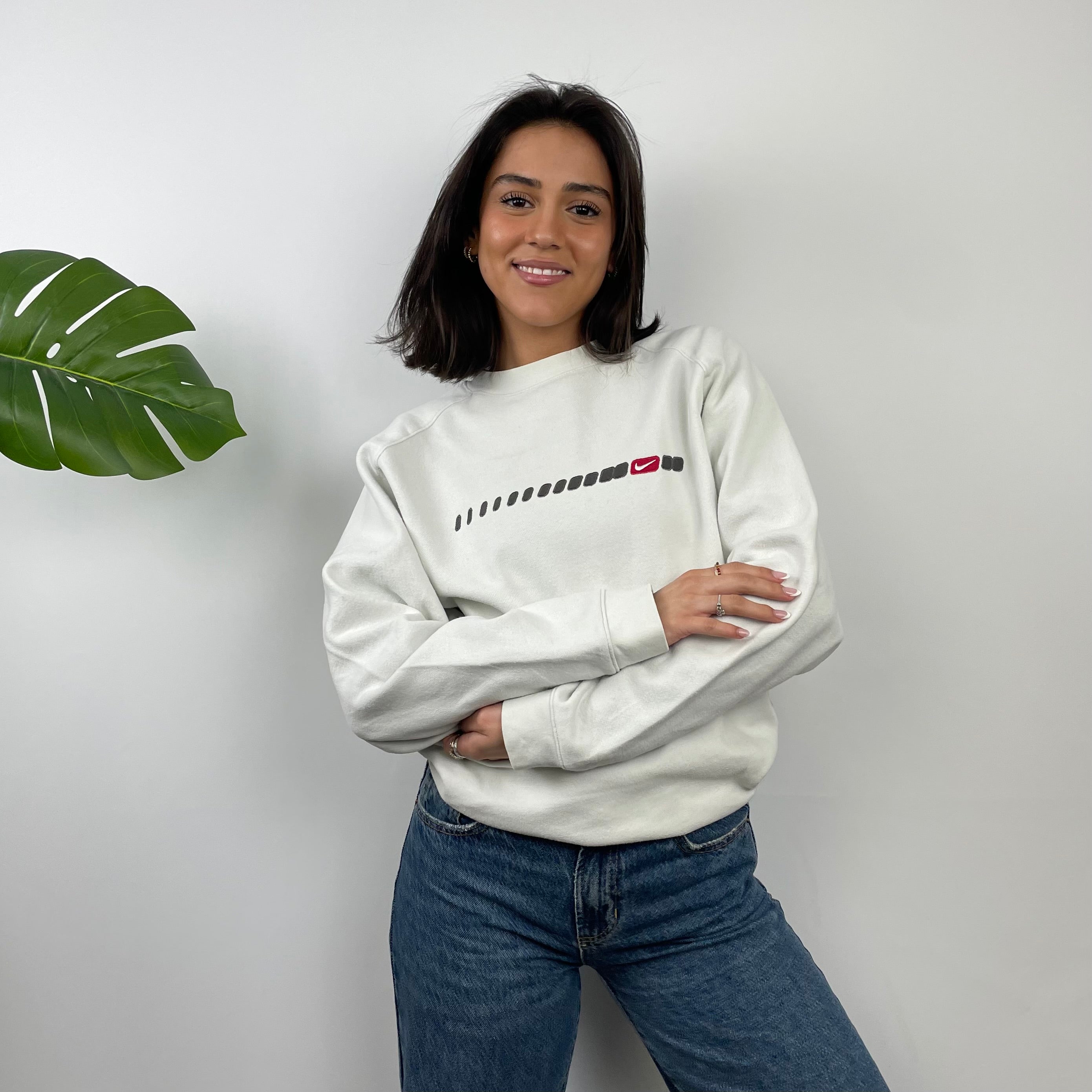 Nike White Embroidered Swoosh Sweatshirt (M)