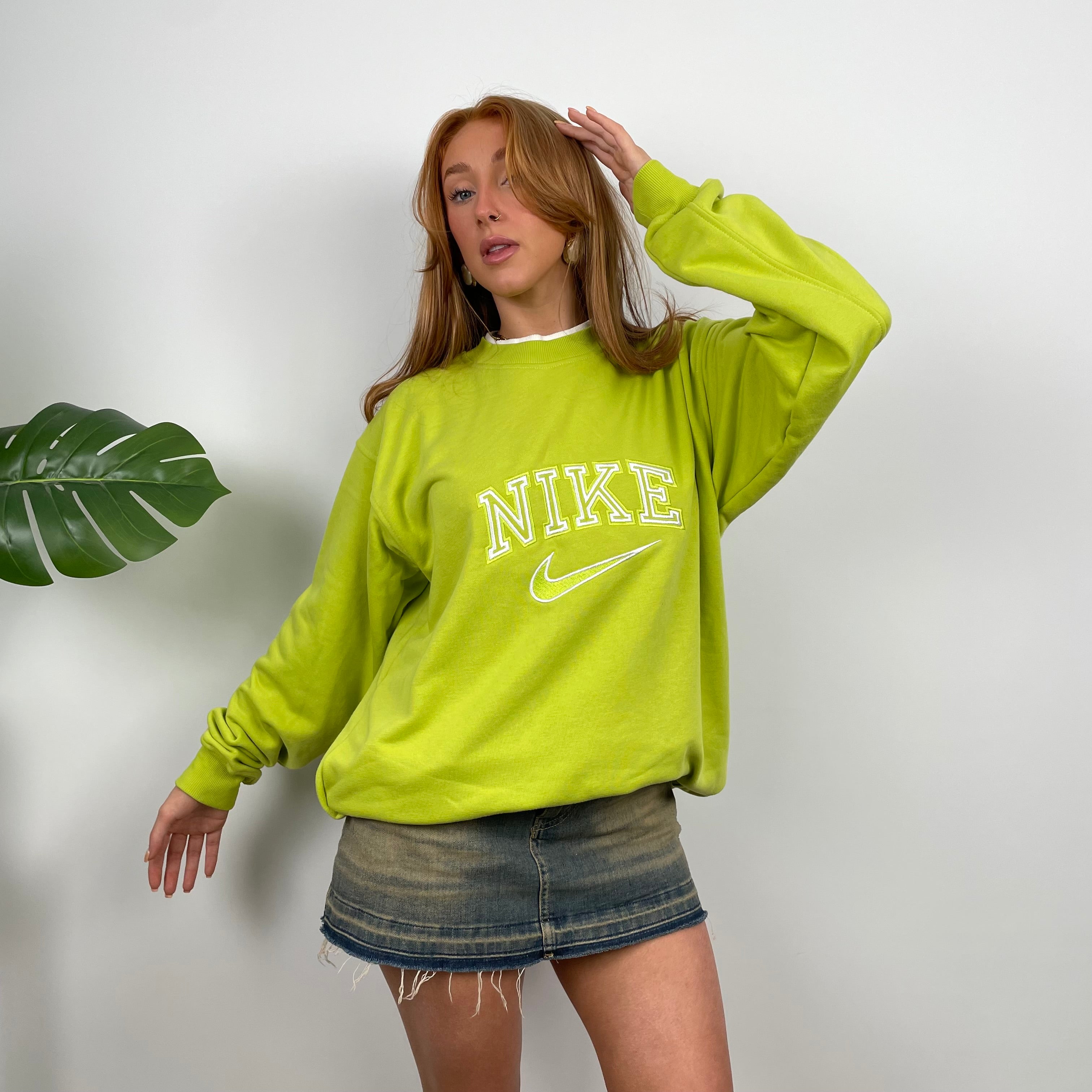 Nike Lime Green Embroidered Spell Out Sweatshirt (L)