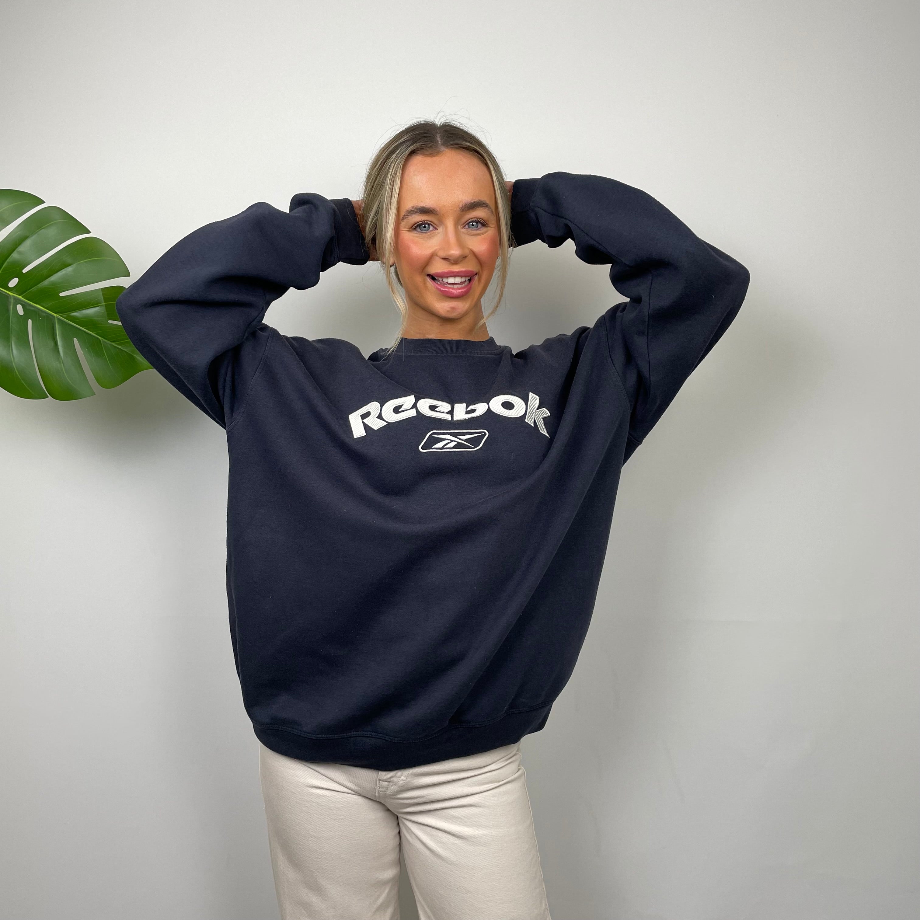 Reebok Navy Embroidered Spell Out Sweatshirt (M)