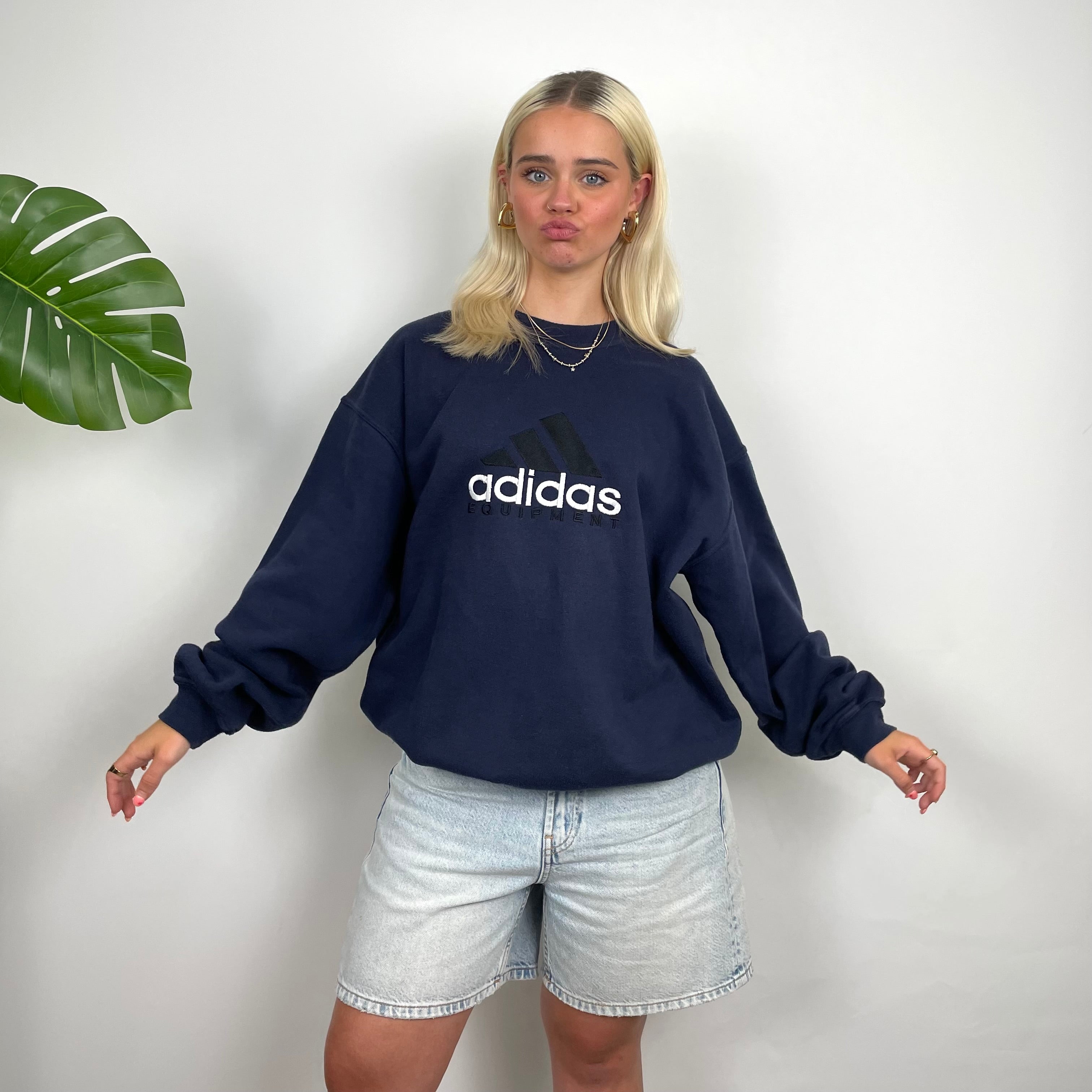 Adidas Equipment RARE Navy Embroidered Spell Out Sweatshirt (L)