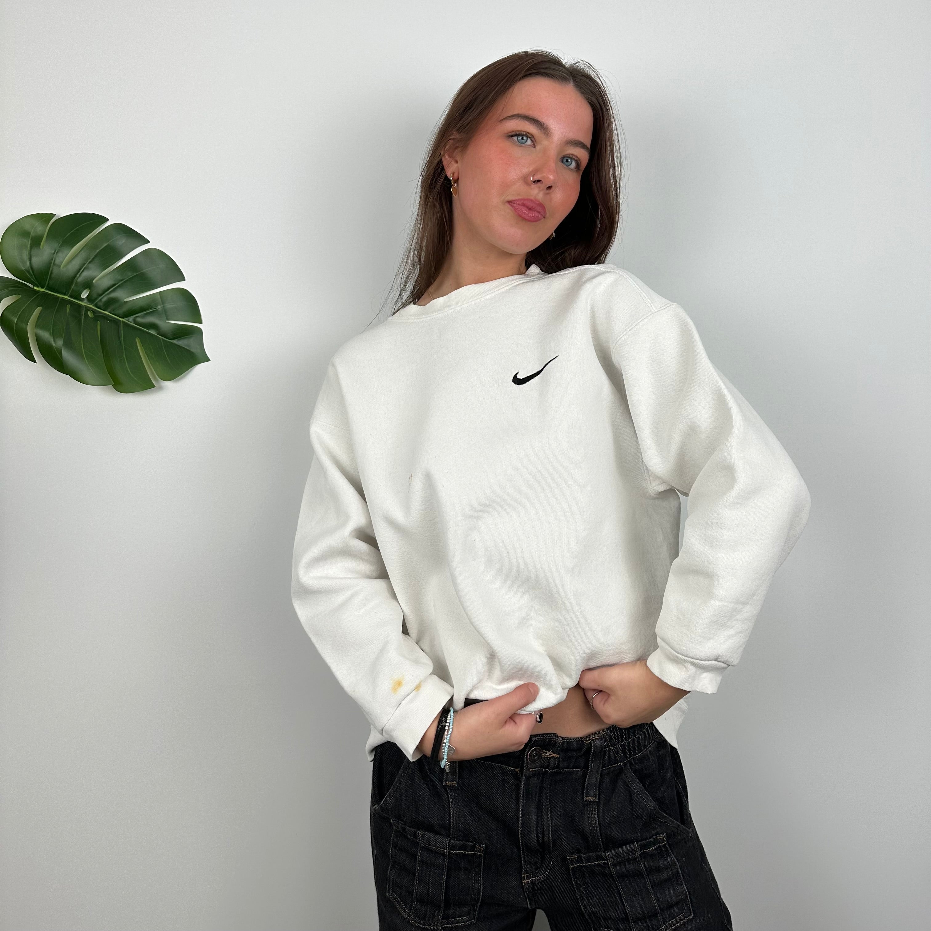 Nike White Embroidered Swoosh Sweatshirt (L)