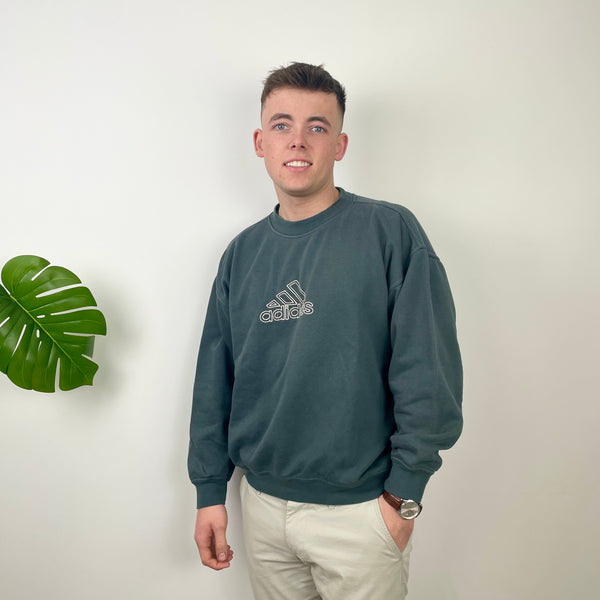 Adidas Grey Embroidered Spell Out Sweatshirt (M)