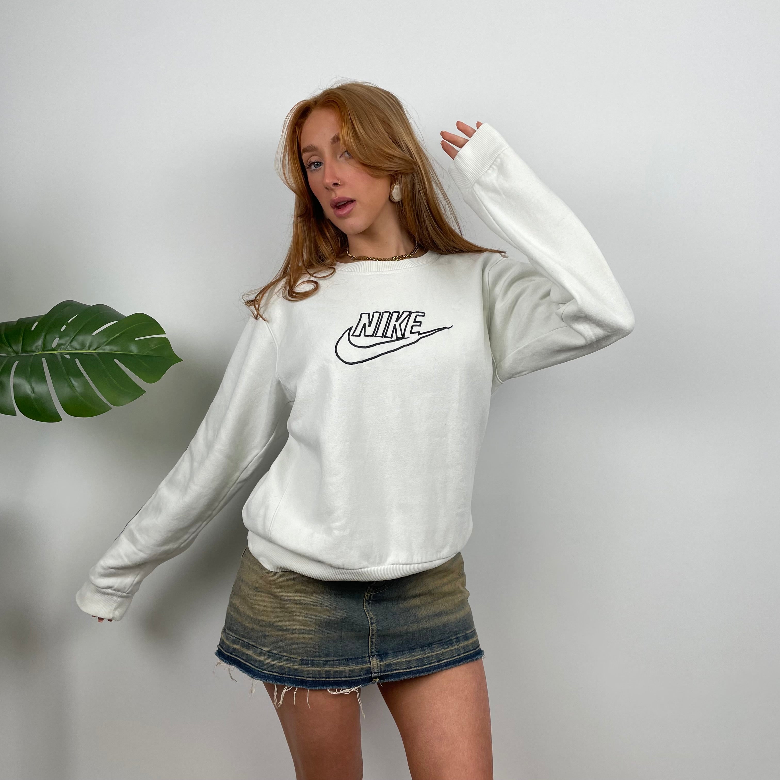 Nike White Embroidered Spell Out Sweatshirt (S)