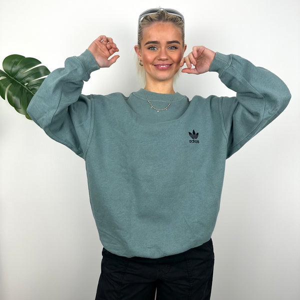 Adidas Teal Green Embroidered Spell Out Sweatshirt (M)