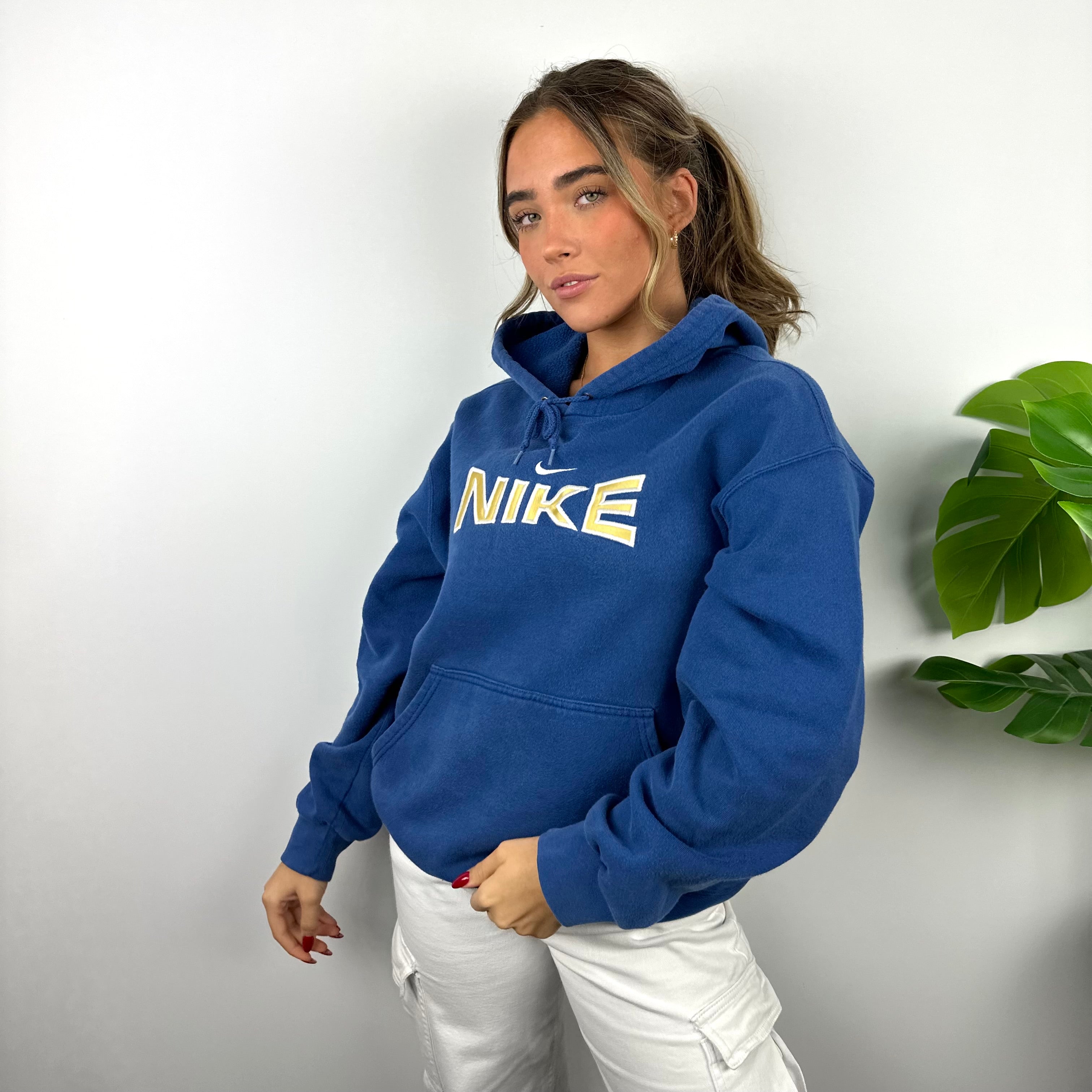 Nike Blue Embroidered Spell Out Hoodie (M)