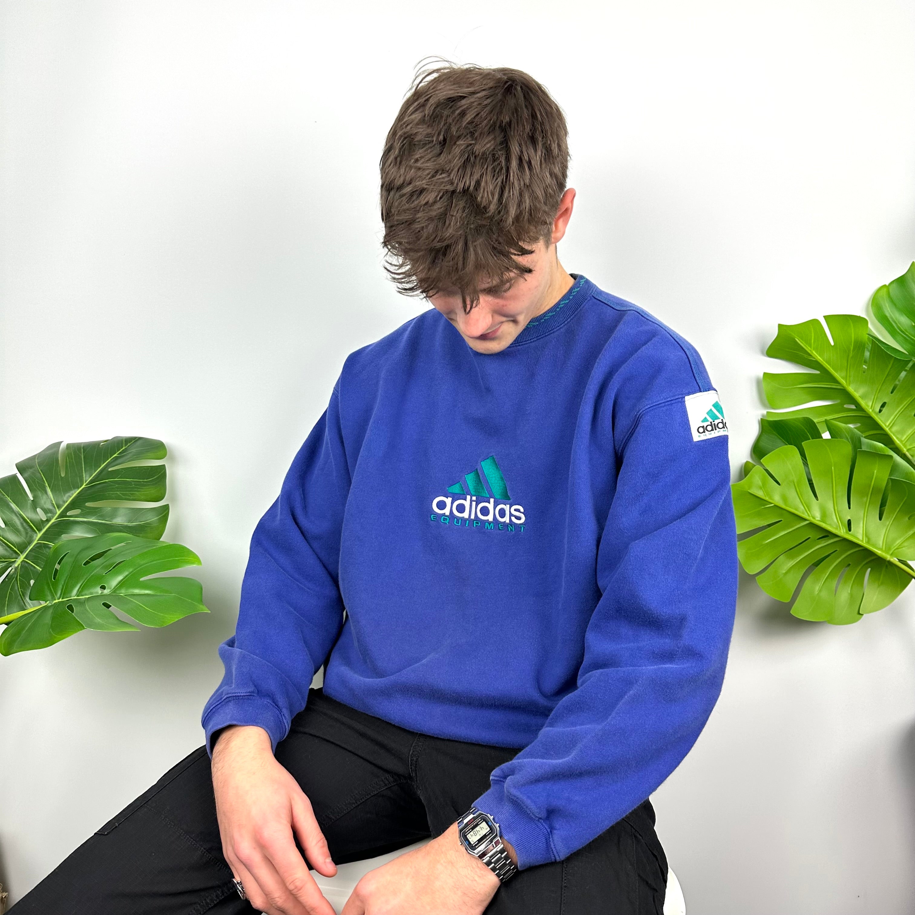 Adidas Equipment RARE Blue Embroidered Spell Out Sweatshirt (L)