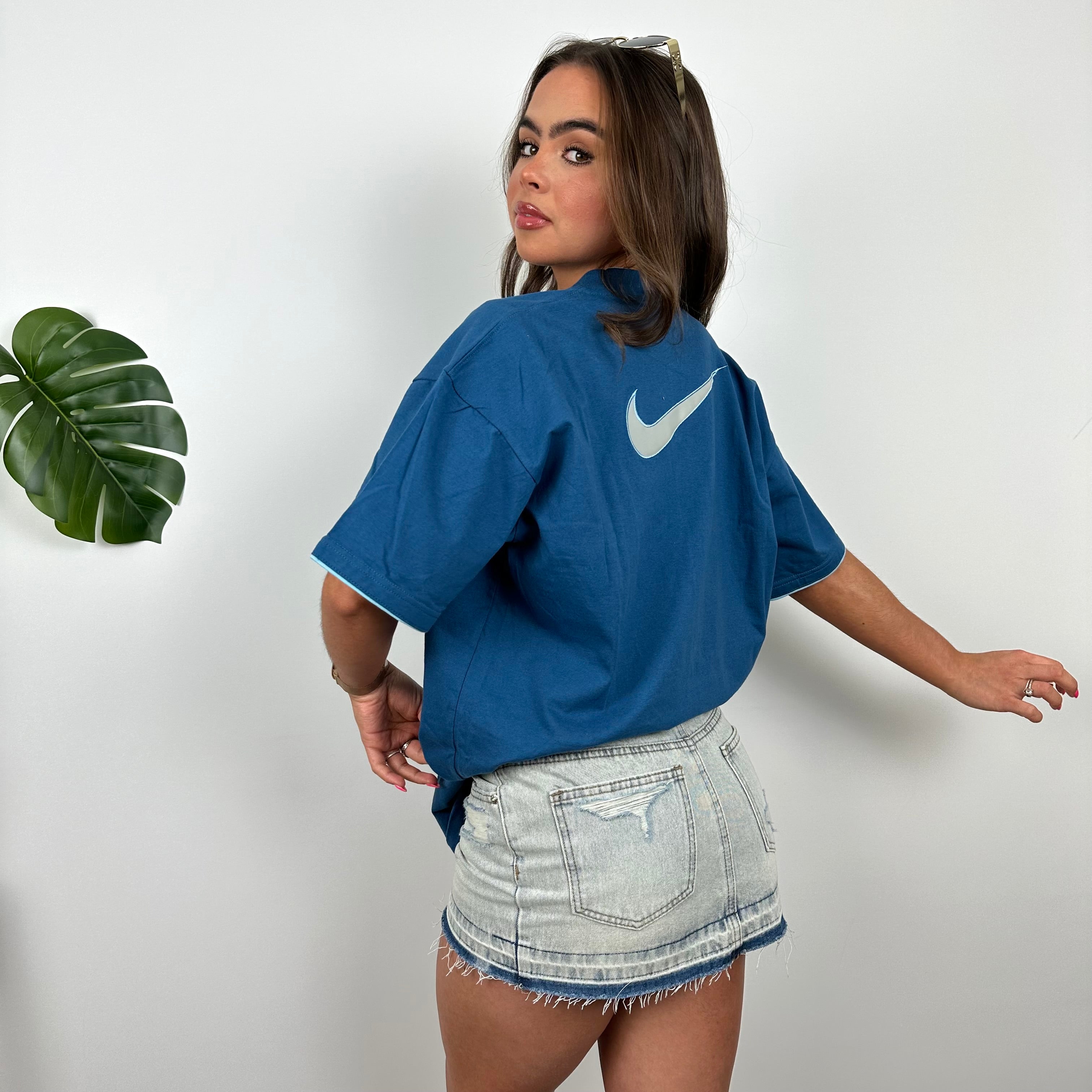 Nike Blue Embroidered Swoosh T Shirt (XL)