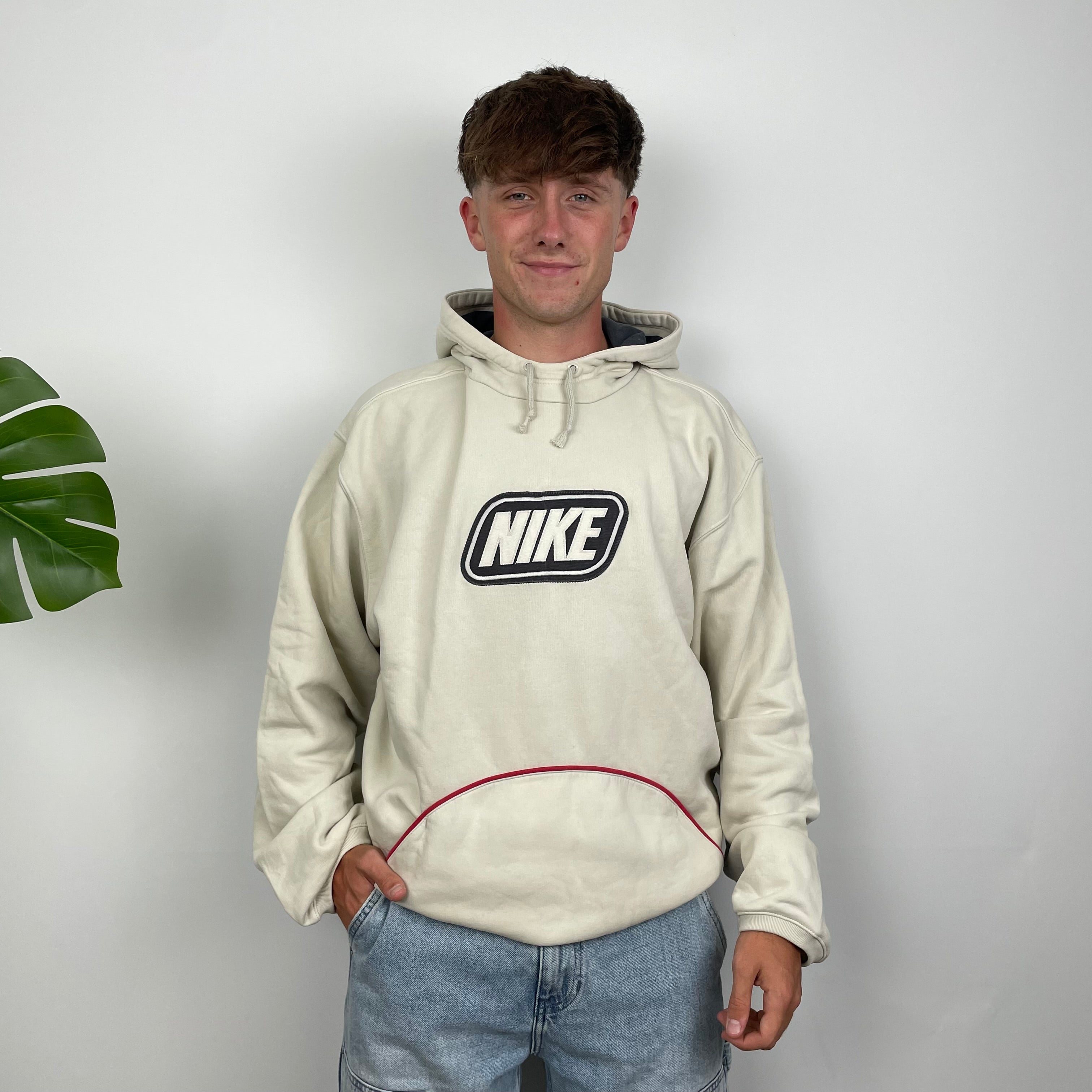 Nike Cream Embroidered Spell Out Hoodie (XL)