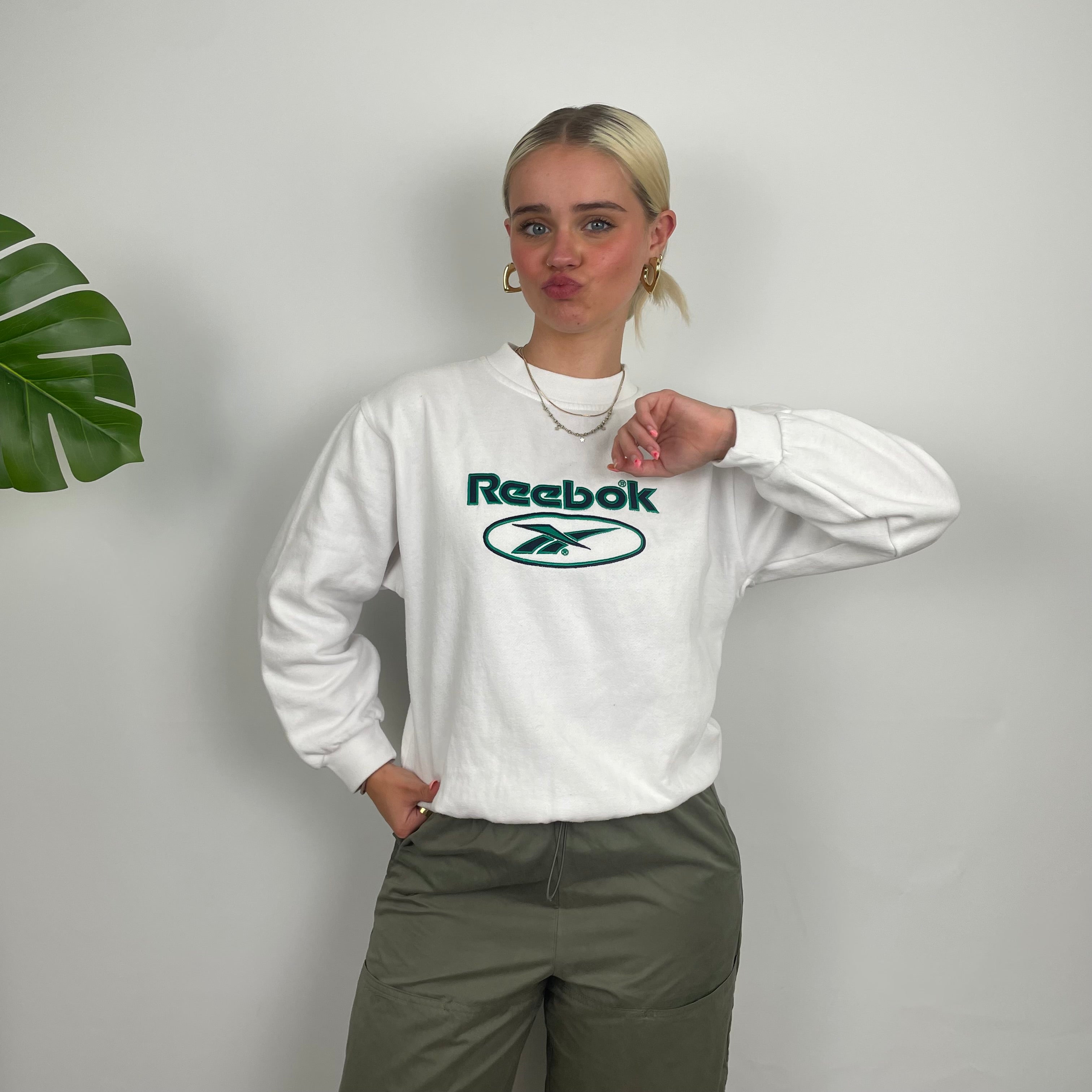 Reebok White Embroidered Spell Out Sweatshirt (XS)