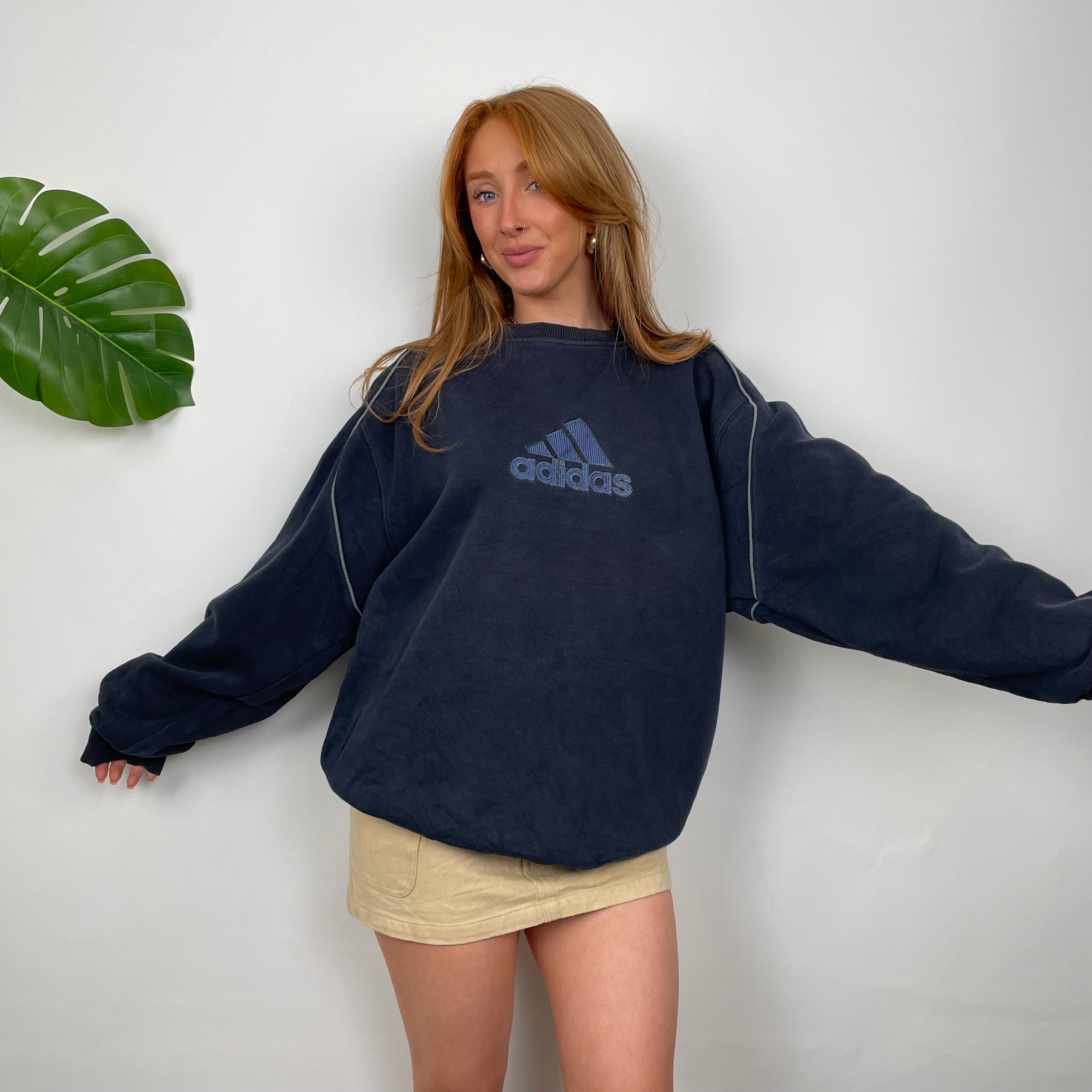 Adidas Navy Embroidered Spell Out Sweatshirt (L)