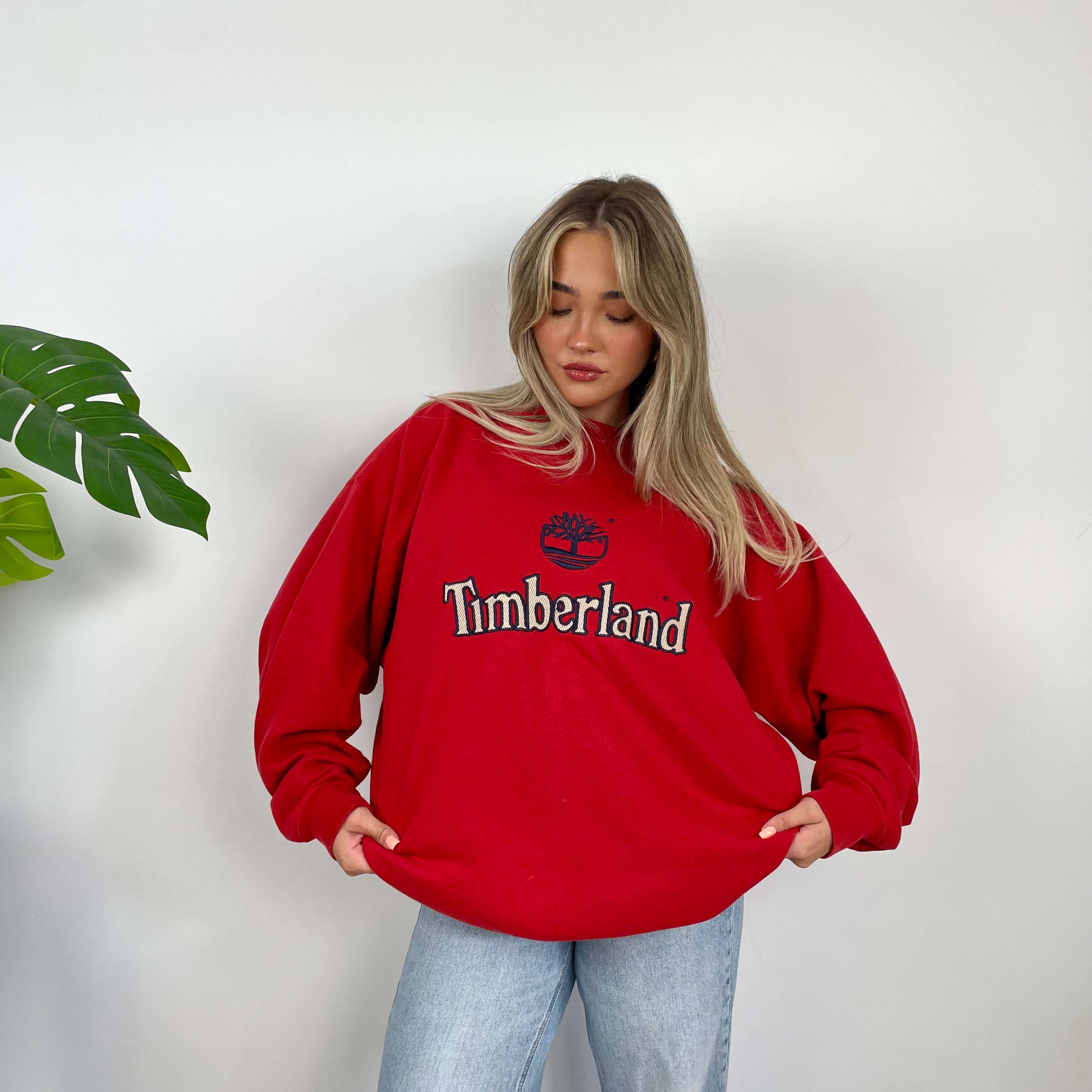 Timberland Red Embroidered Spell Out Sweatshirt (L)