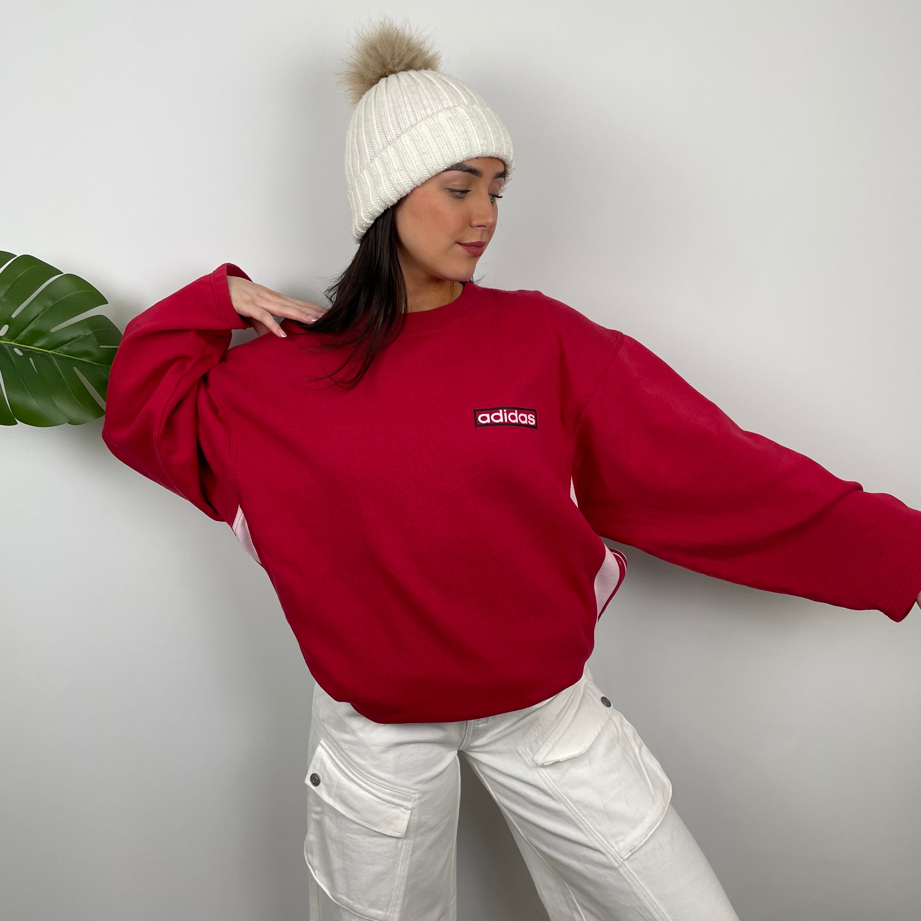 Adidas Red Embroidered Spell Out Sweatshirt (L)