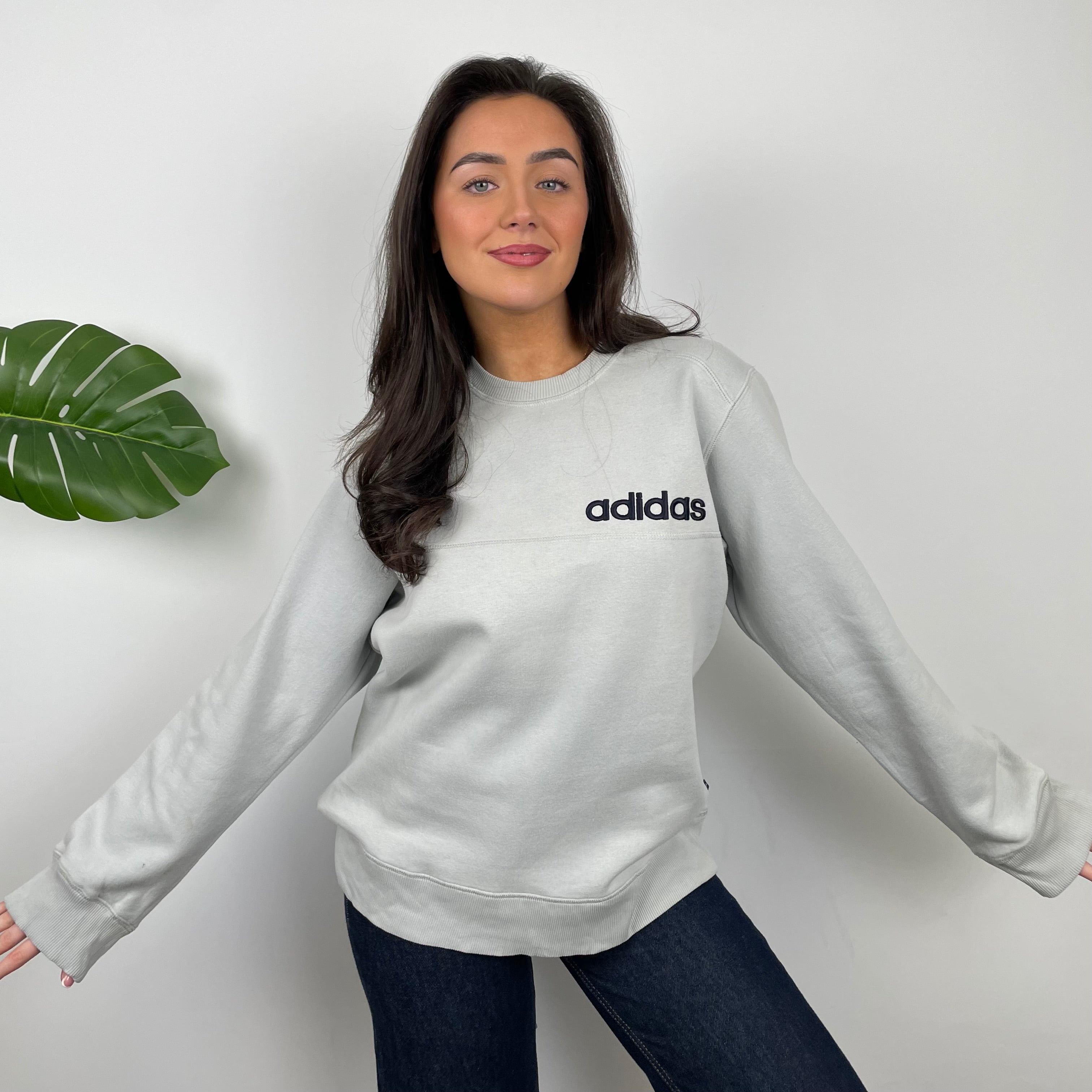 Adidas Grey Embroidered Spell Out Sweatshirt (L)