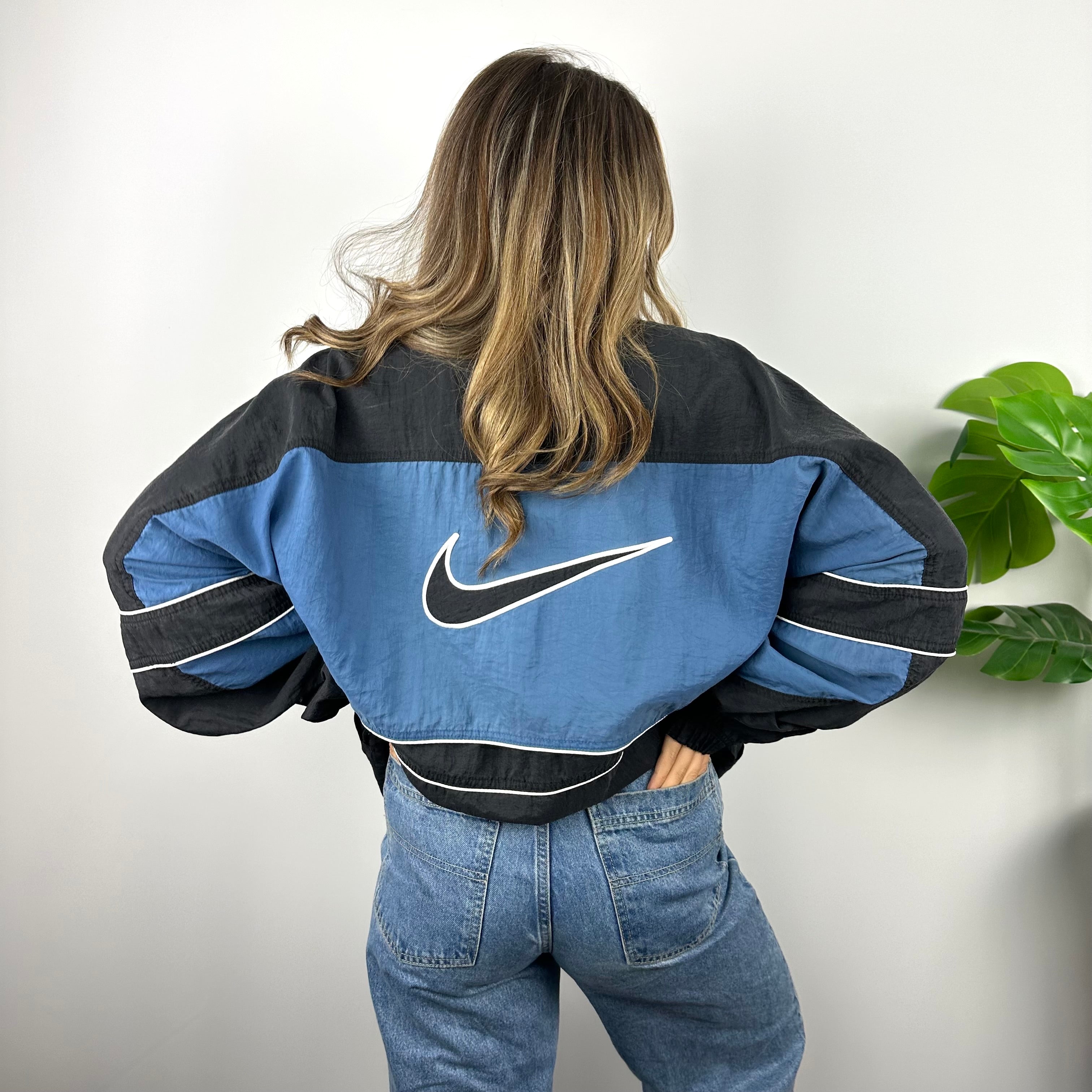 Nike Navy & Blue Embroidered Swoosh Zip Up Windbreaker Jacket (L)