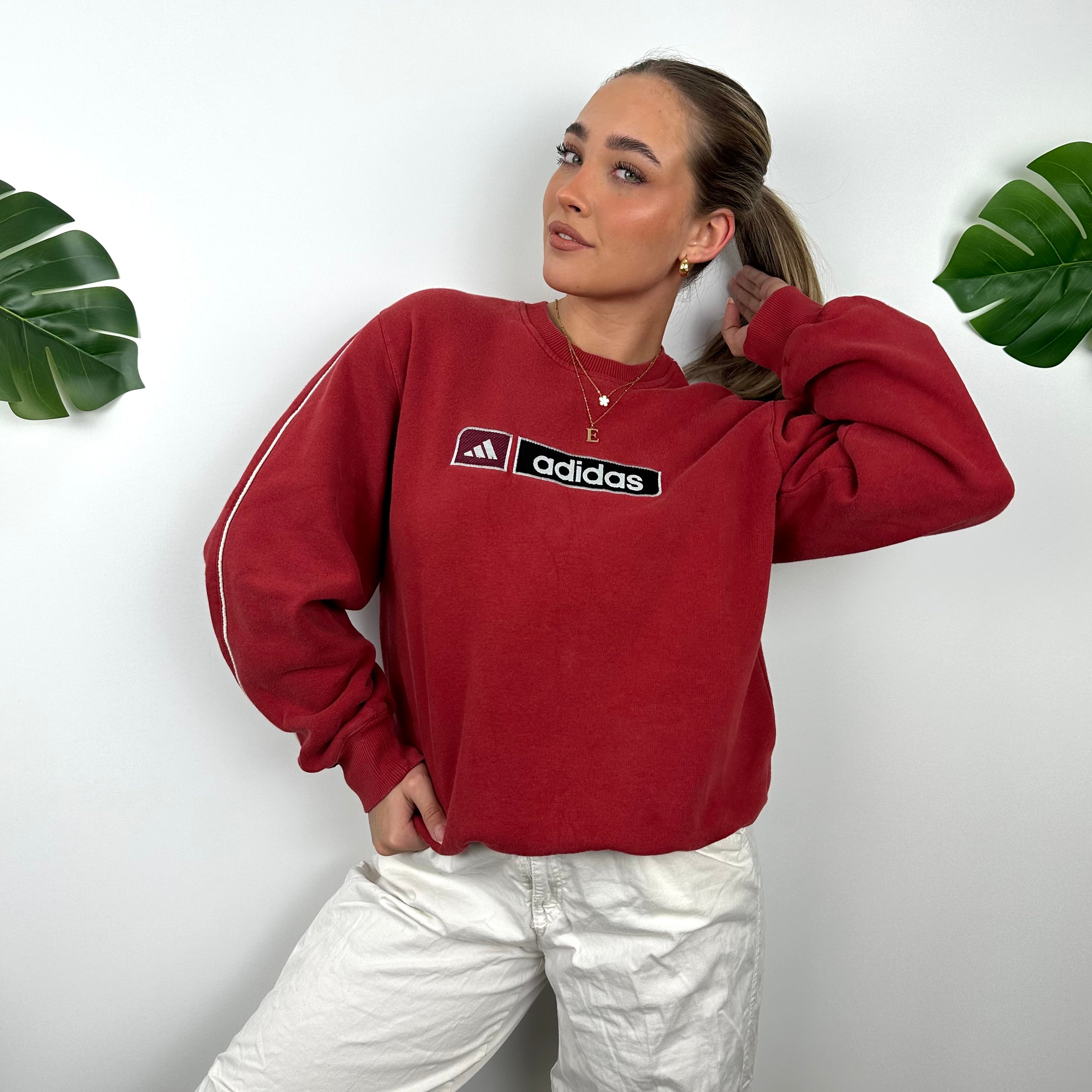 Adidas Red Embroidered Spell Out Sweatshirt (S)