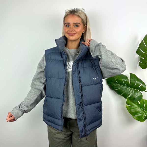 Nike Blue Embroidered Swoosh Puffer Gilet (M)