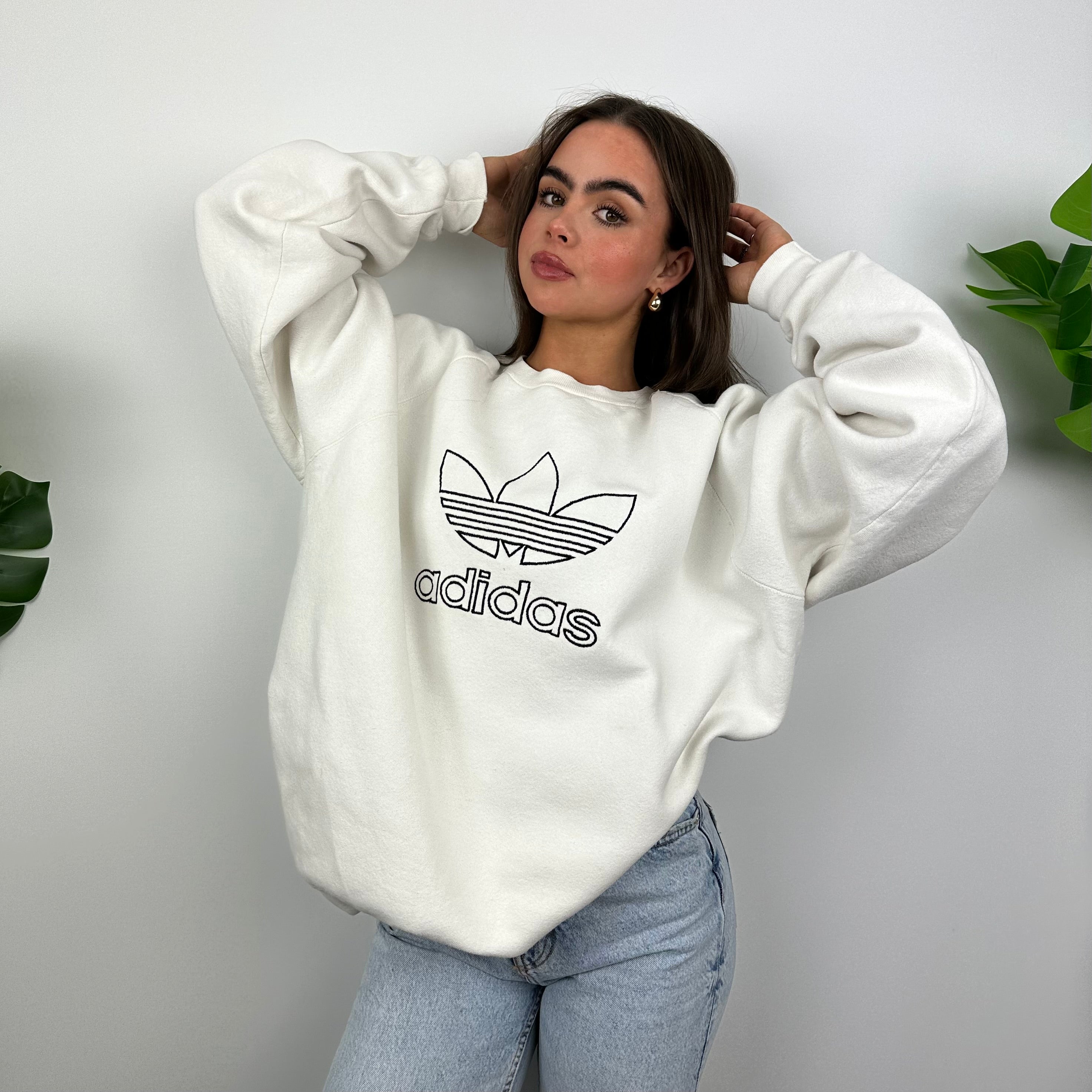 Adidas White Embroidered Spell Out Sweatshirt (L)