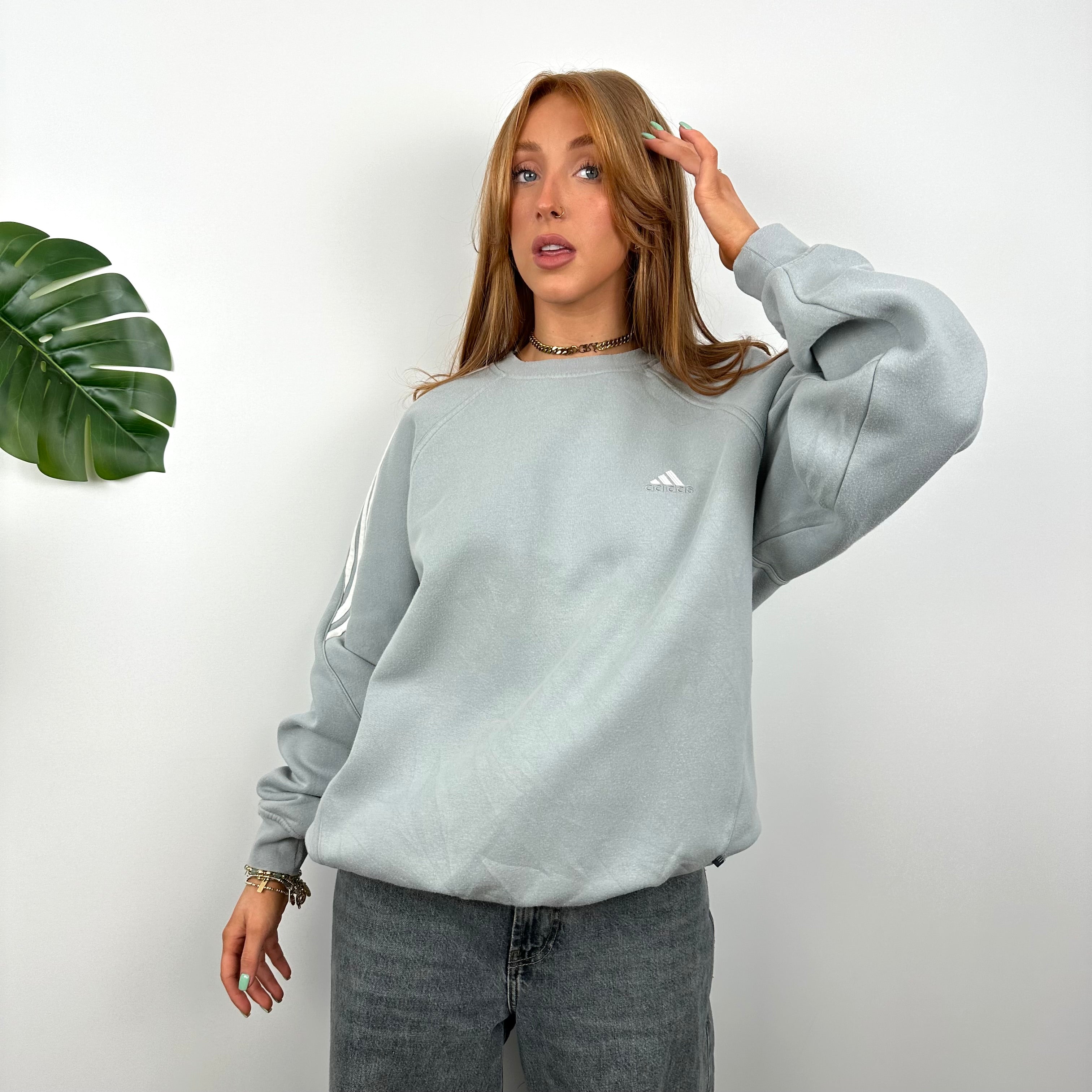 Adidas Baby Blue Embroidered Spell Out Sweatshirt (S)