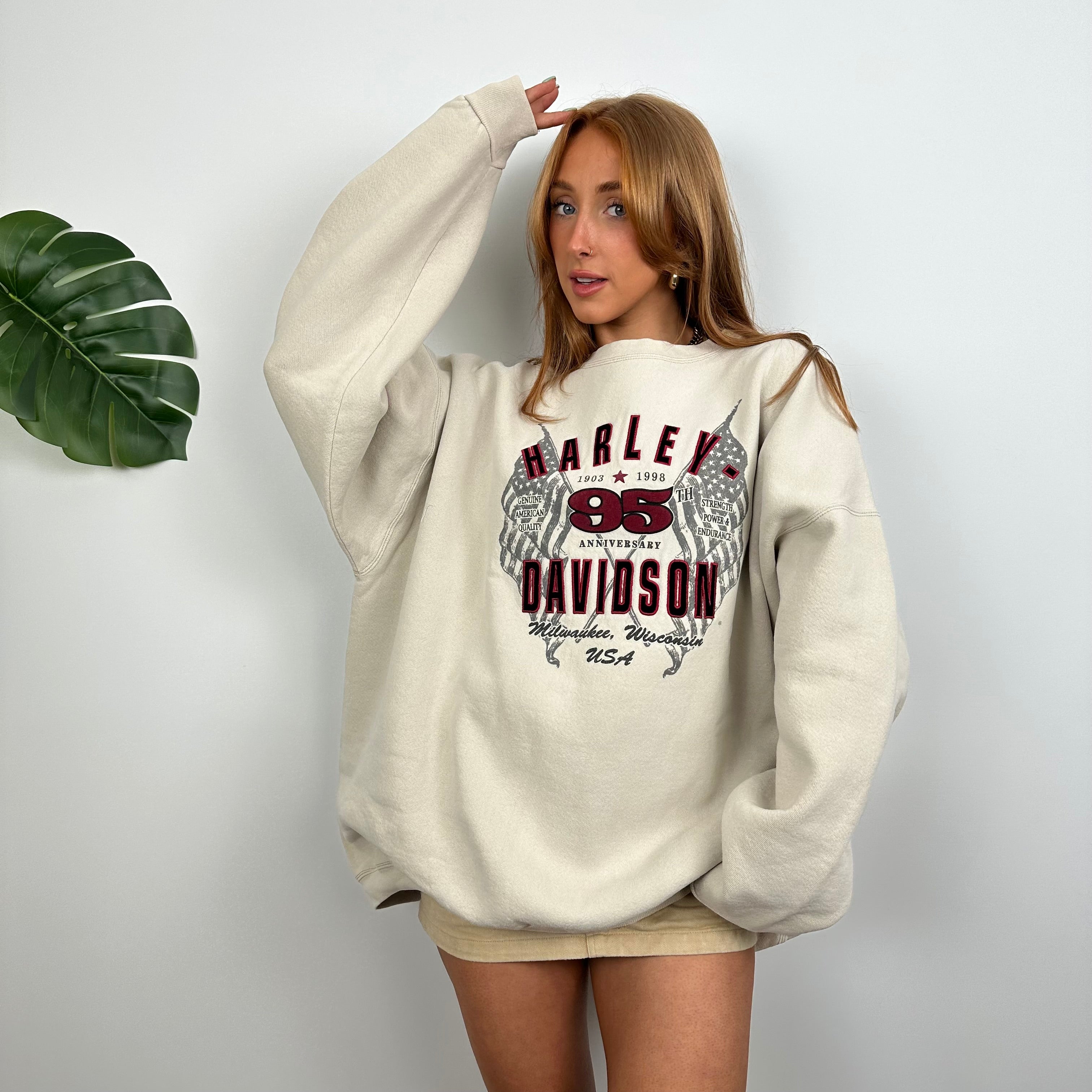 Harley Davidson RARE Cream Spell Out Sweatshirt (L)