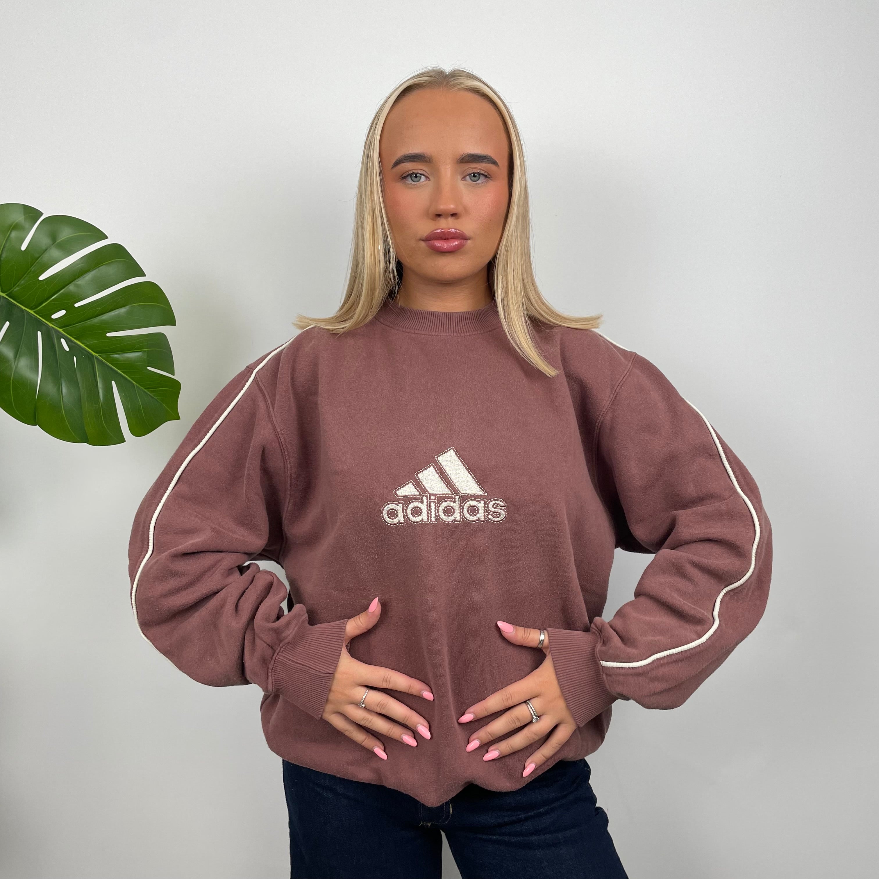 Adidas Maroon Embroidered Spell Out Sweatshirt (L)