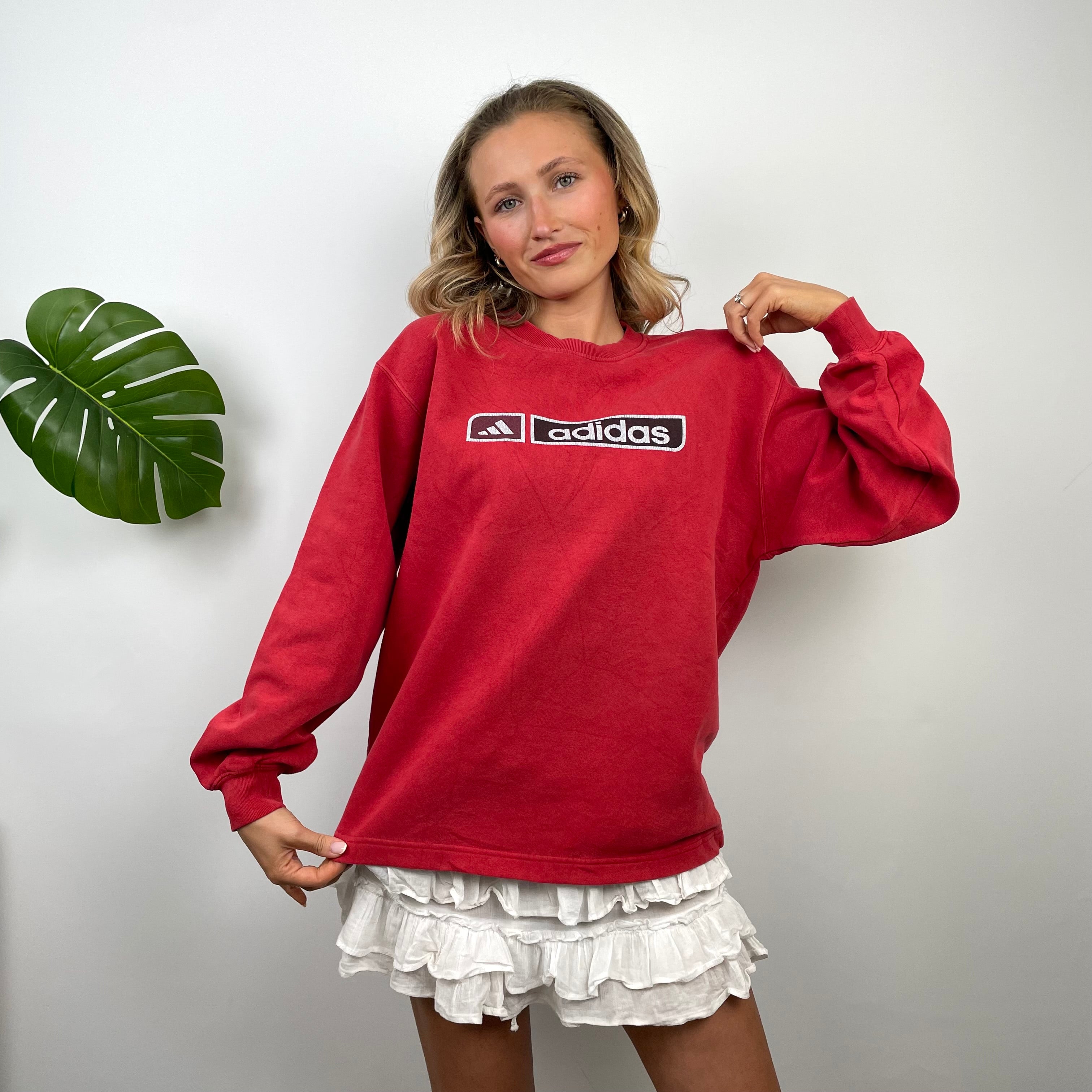 Adidas Red Spell Out Sweatshirt (M)
