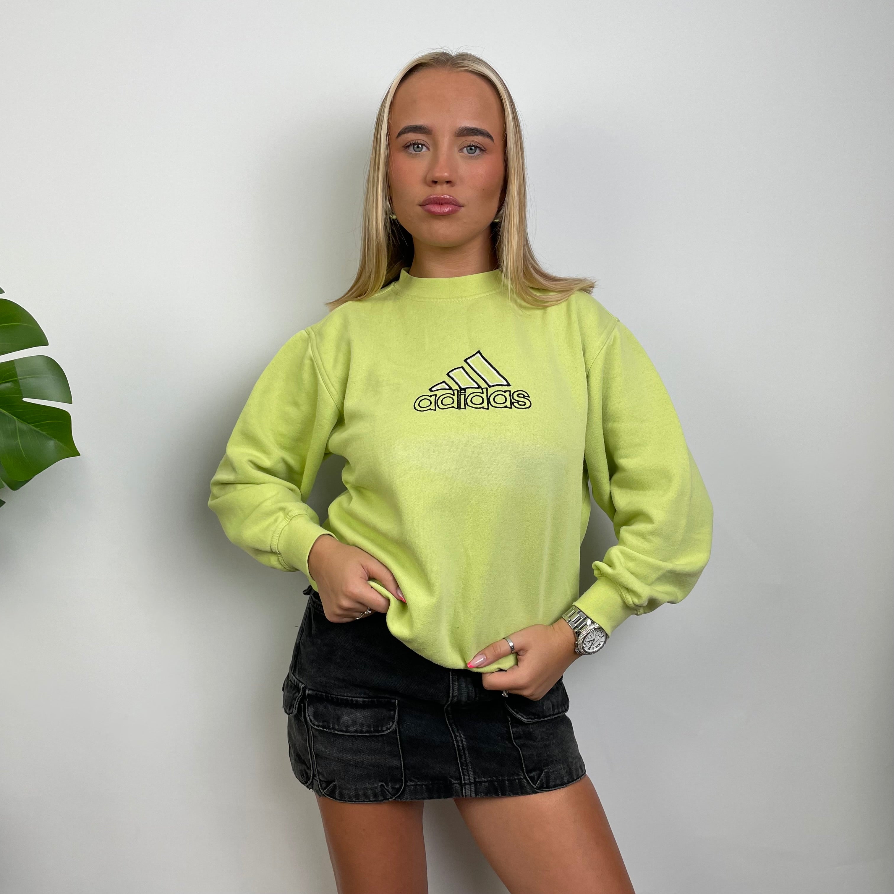 Adidas Yellow Embroidered Spell Out Sweatshirt (S)