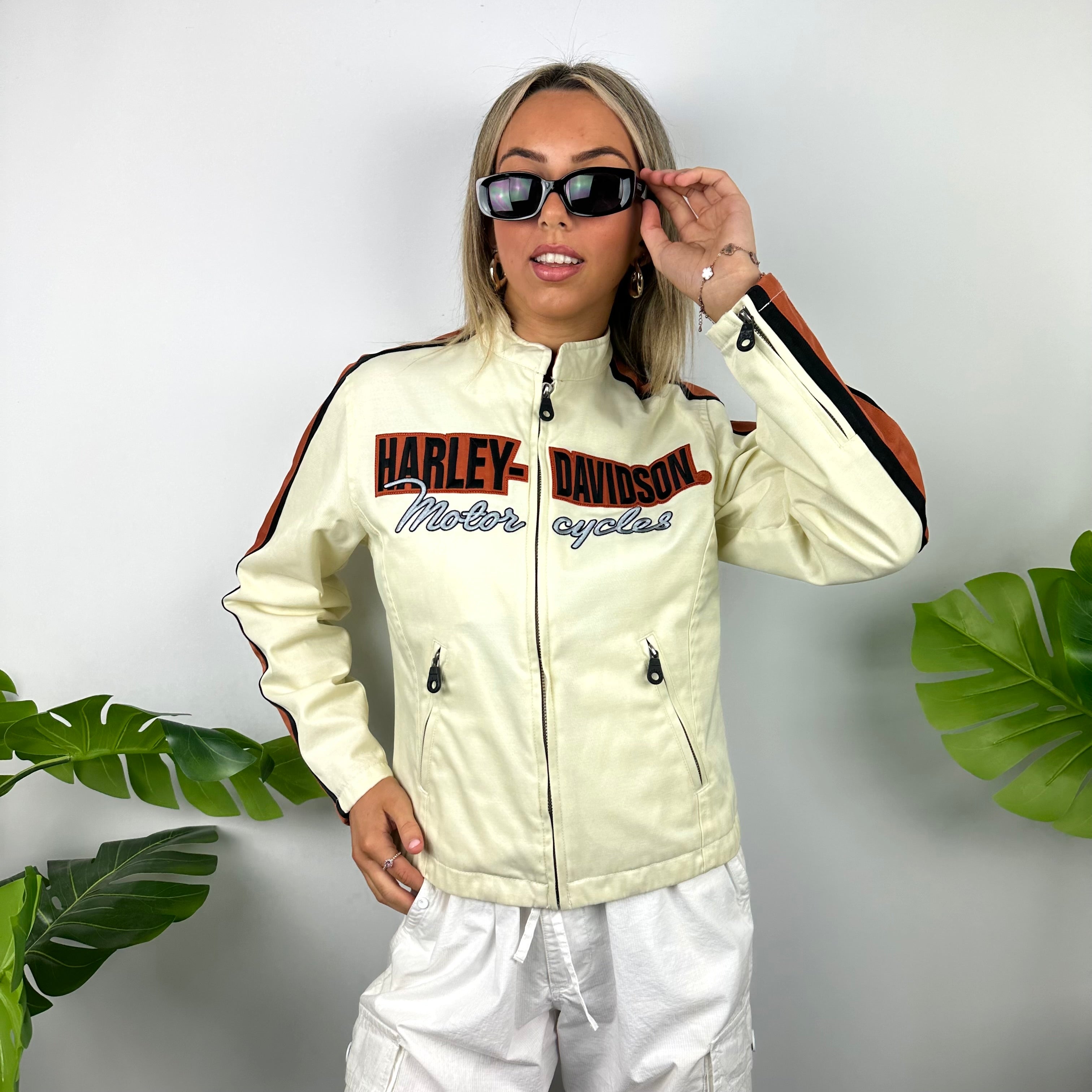 Harley Davidson Cream Embroidered Spell Out Jacket (S)