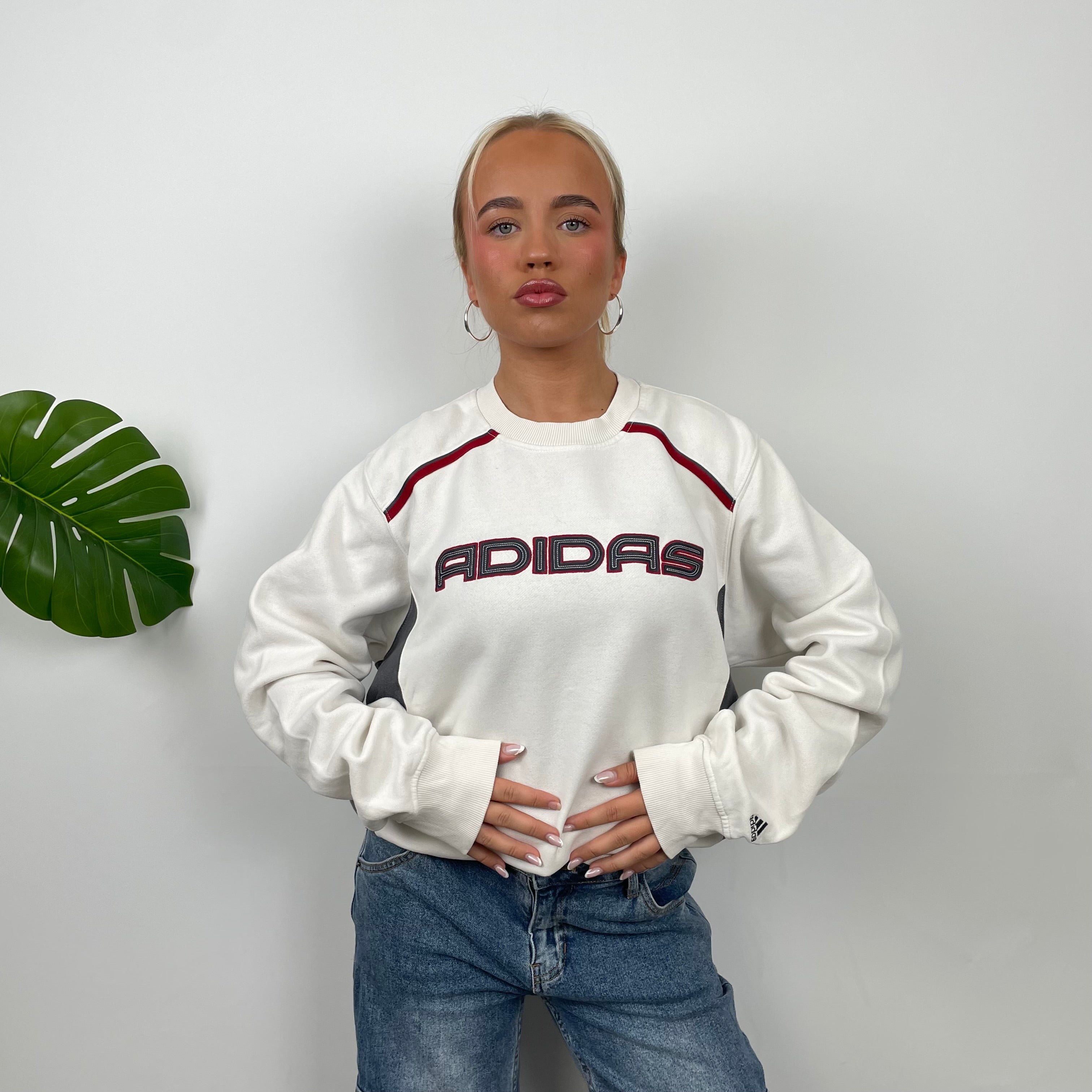 Adidas White Embroidered Spell Out Sweatshirt (M)