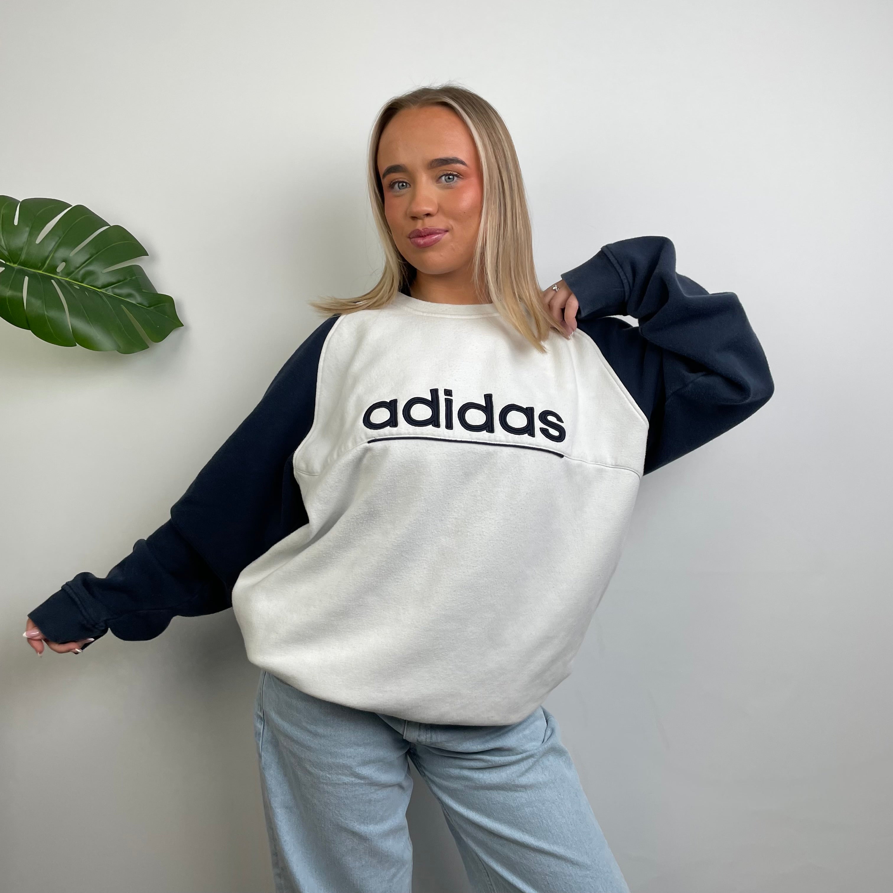 Adidas White Embroidered Spell Out Sweatshirt (XXL)