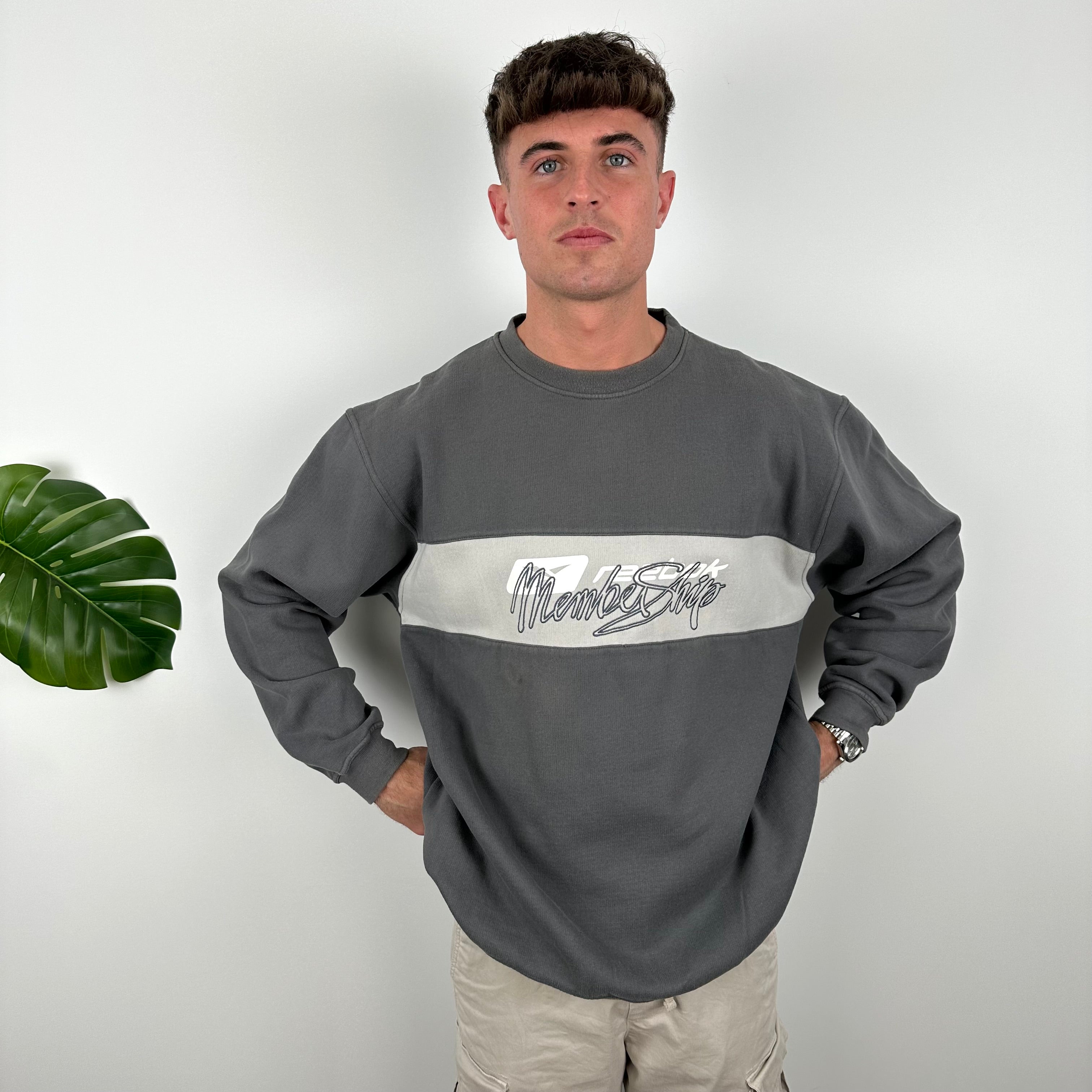 Reebok Grey Embroidered Spell Out Sweatshirt (L)