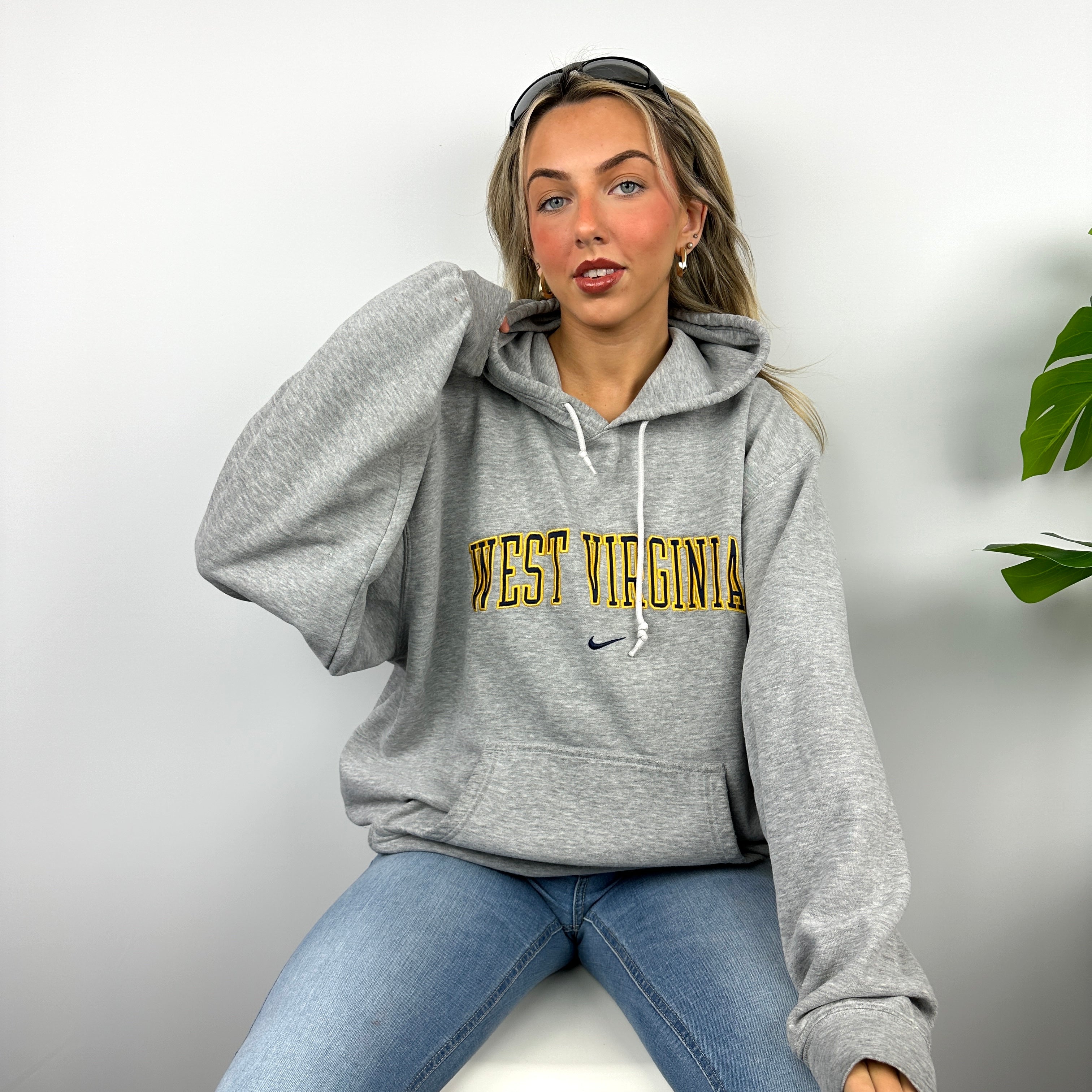 Nike x West Virginia Grey Embroidered Spell Out Hoodie (L)