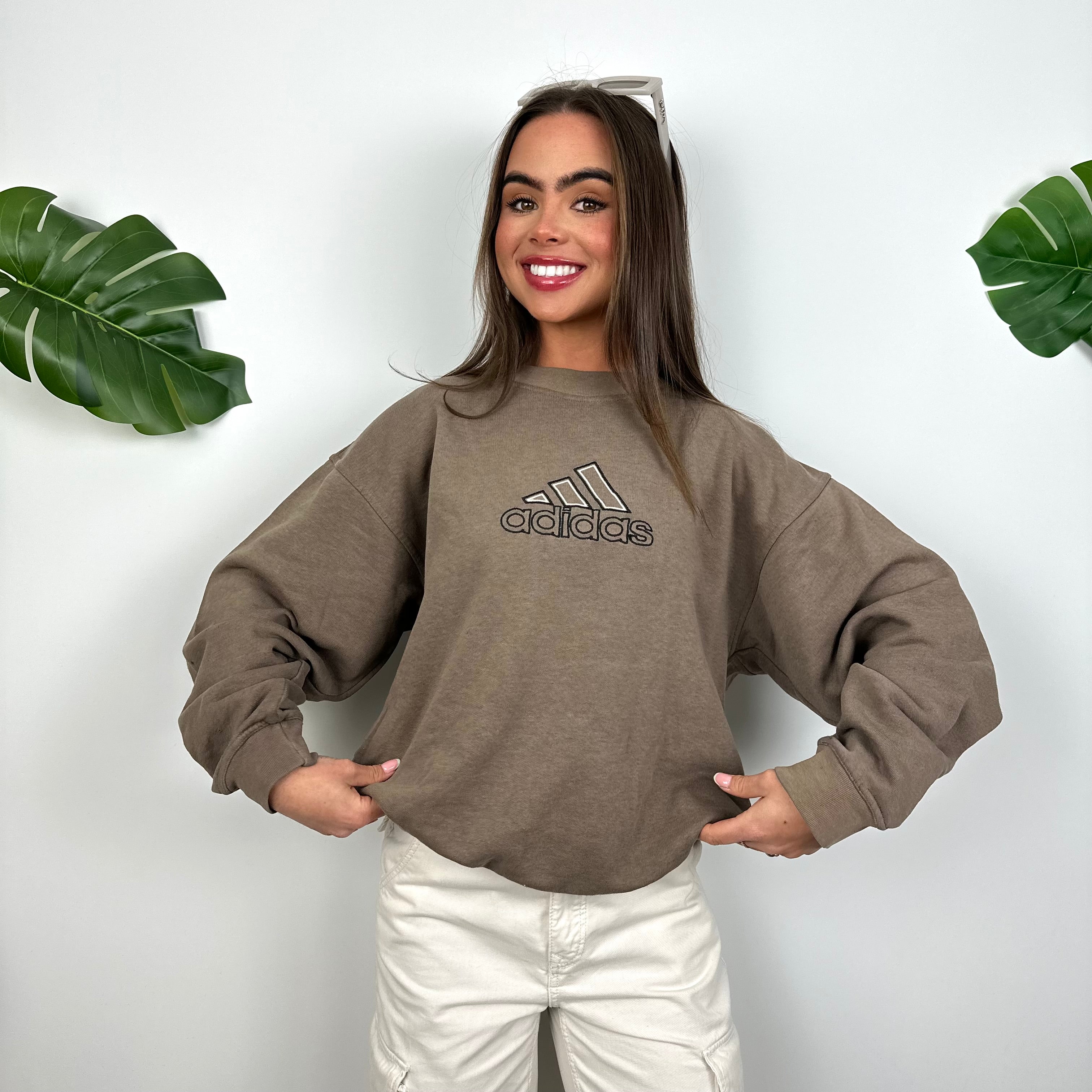 Adidas Brown Embroidered Spell Out Sweatshirt (M)