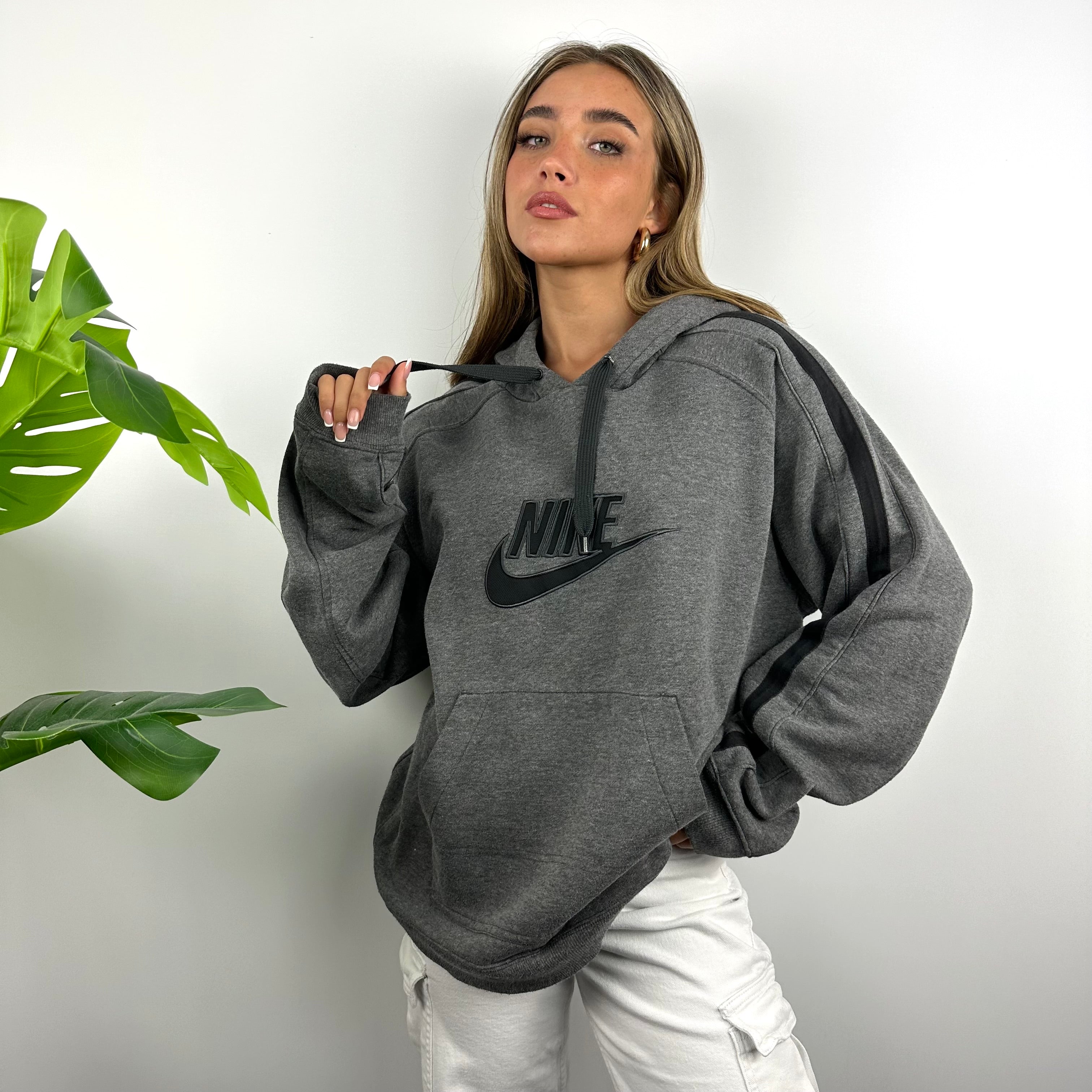 Nike RARE Grey Embroidered Spell Out Hoodie (L)