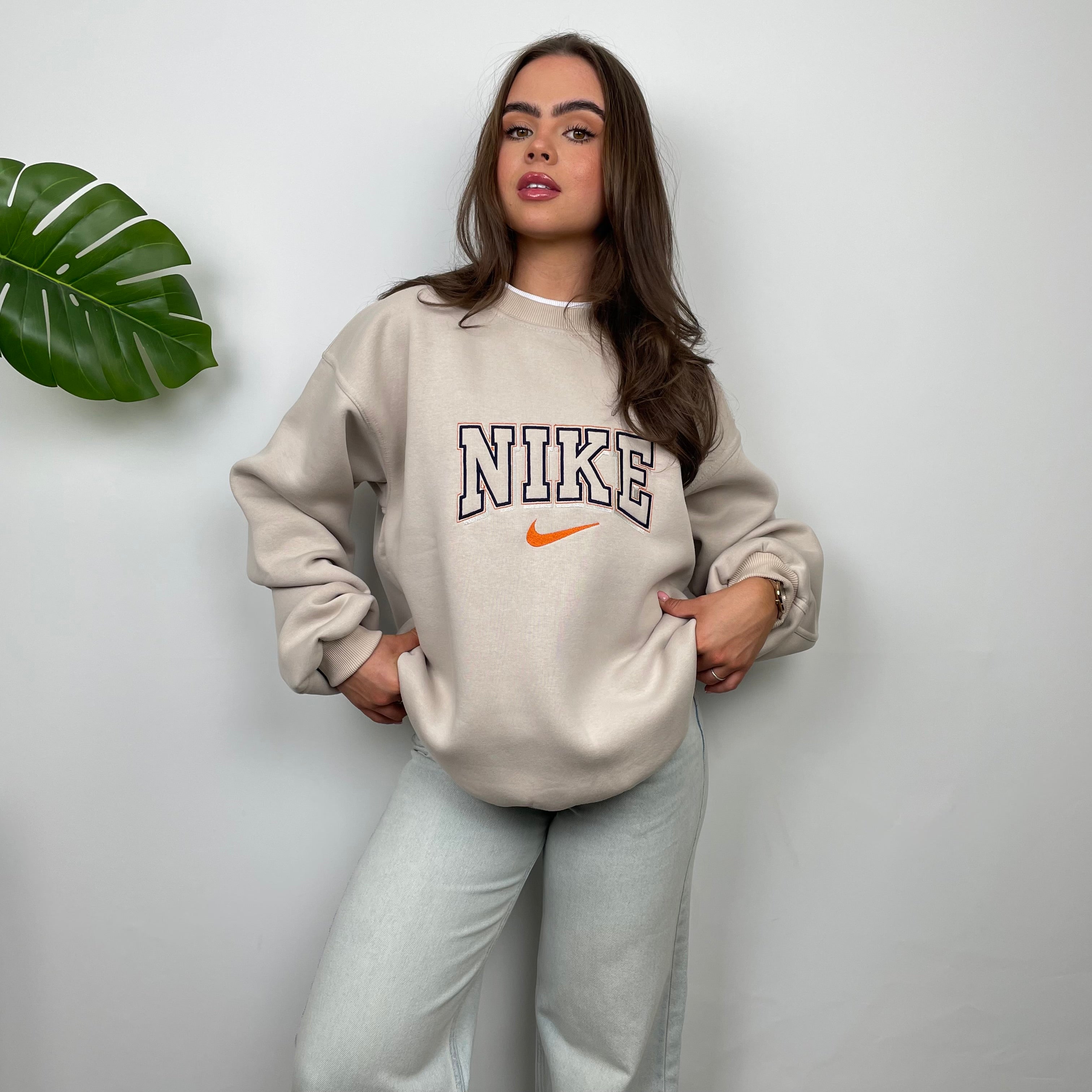 Nike RARE Cream Embroidered Spell Out Sweatshirt (L)