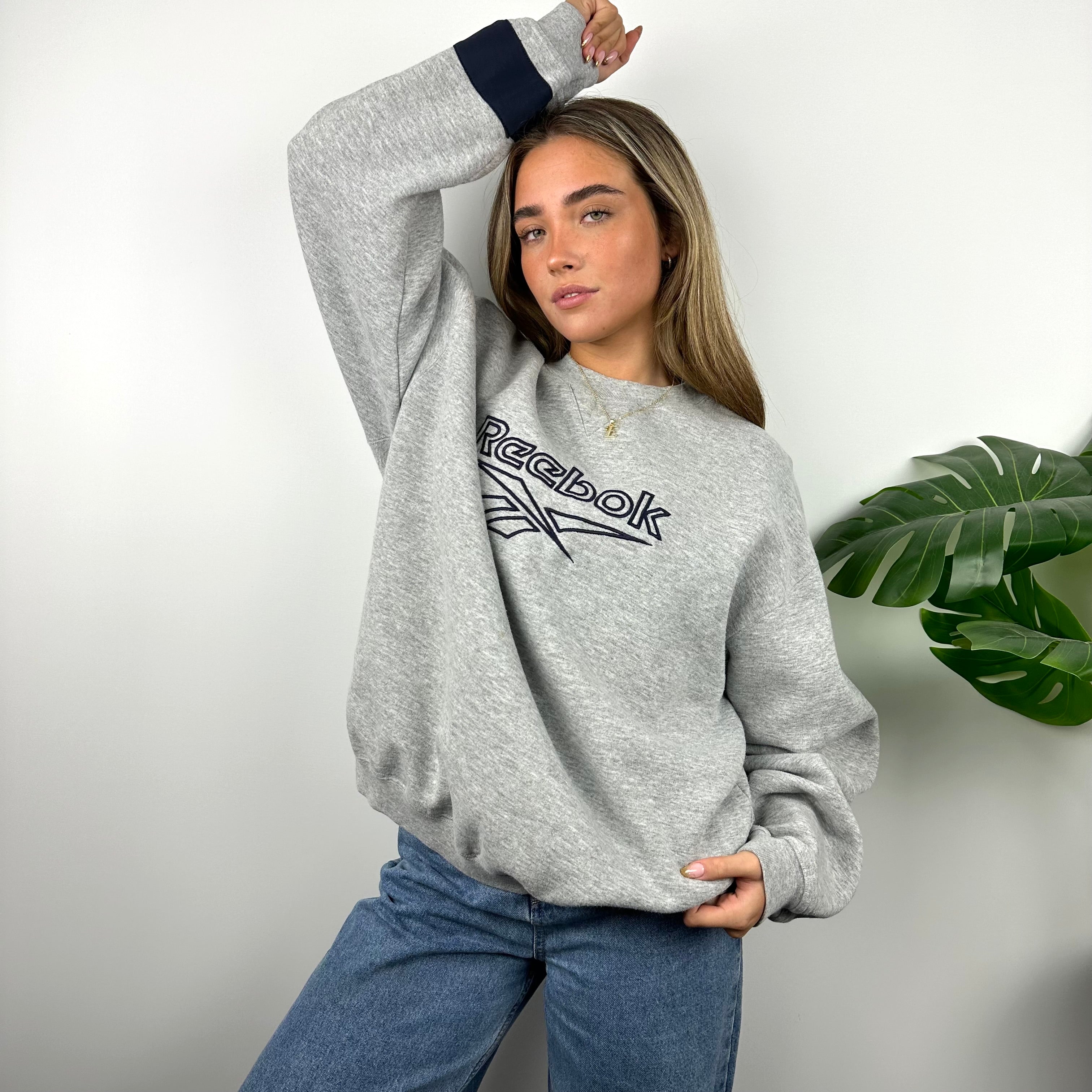 Reebok Grey Embroidered Spell Out Sweatshirt (L)