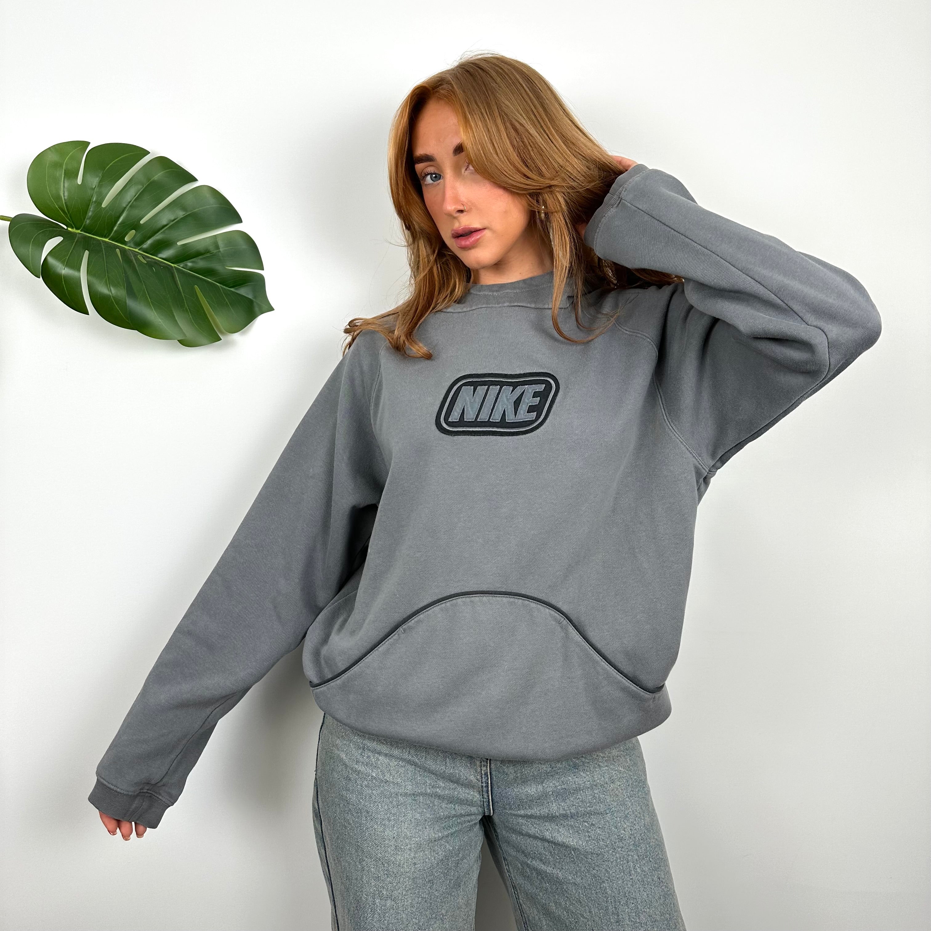 Nike RARE Grey Embroidered Spell Out Hoodie (S)