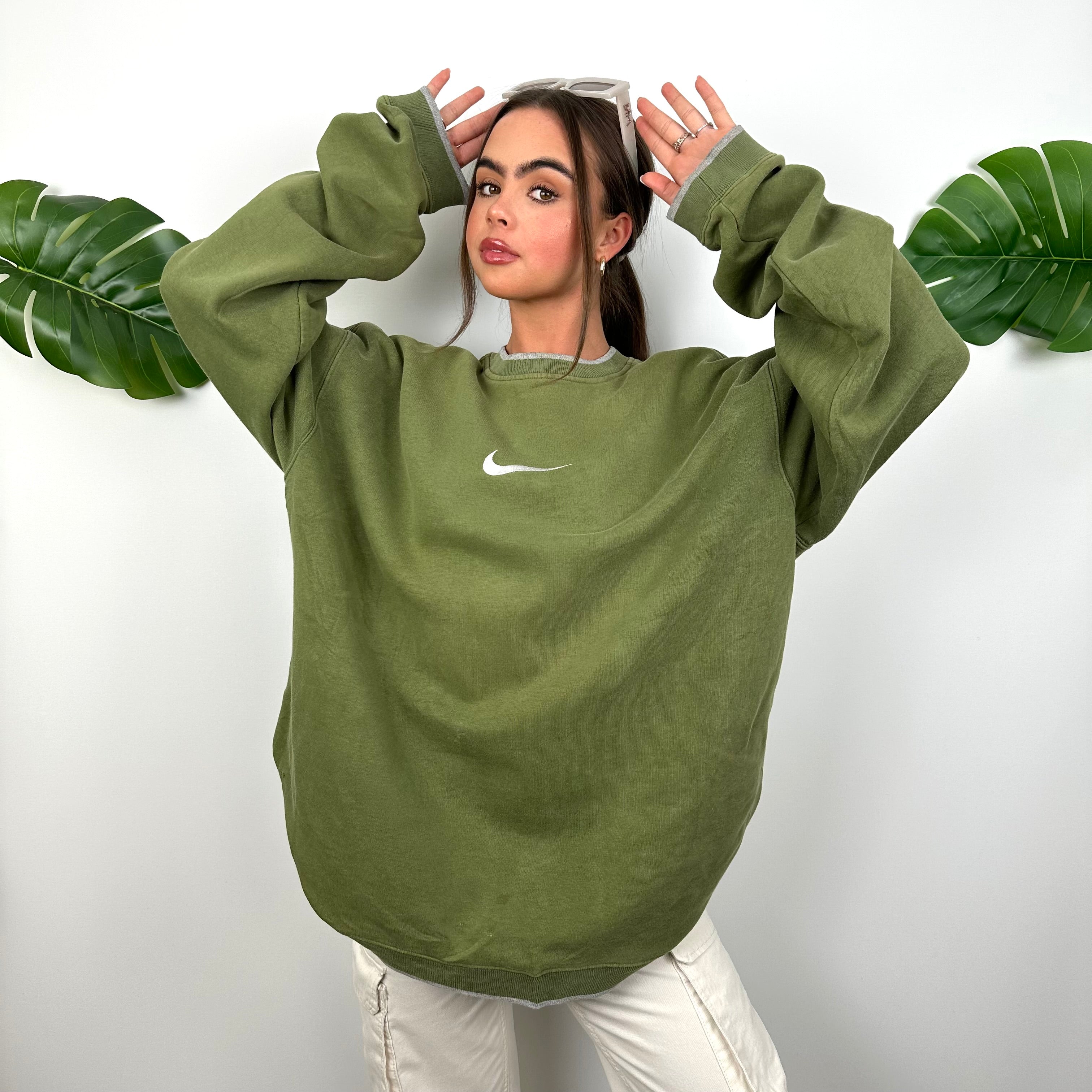 Nike RARE Green Embroidered Swoosh Sweatshirt (XXL)