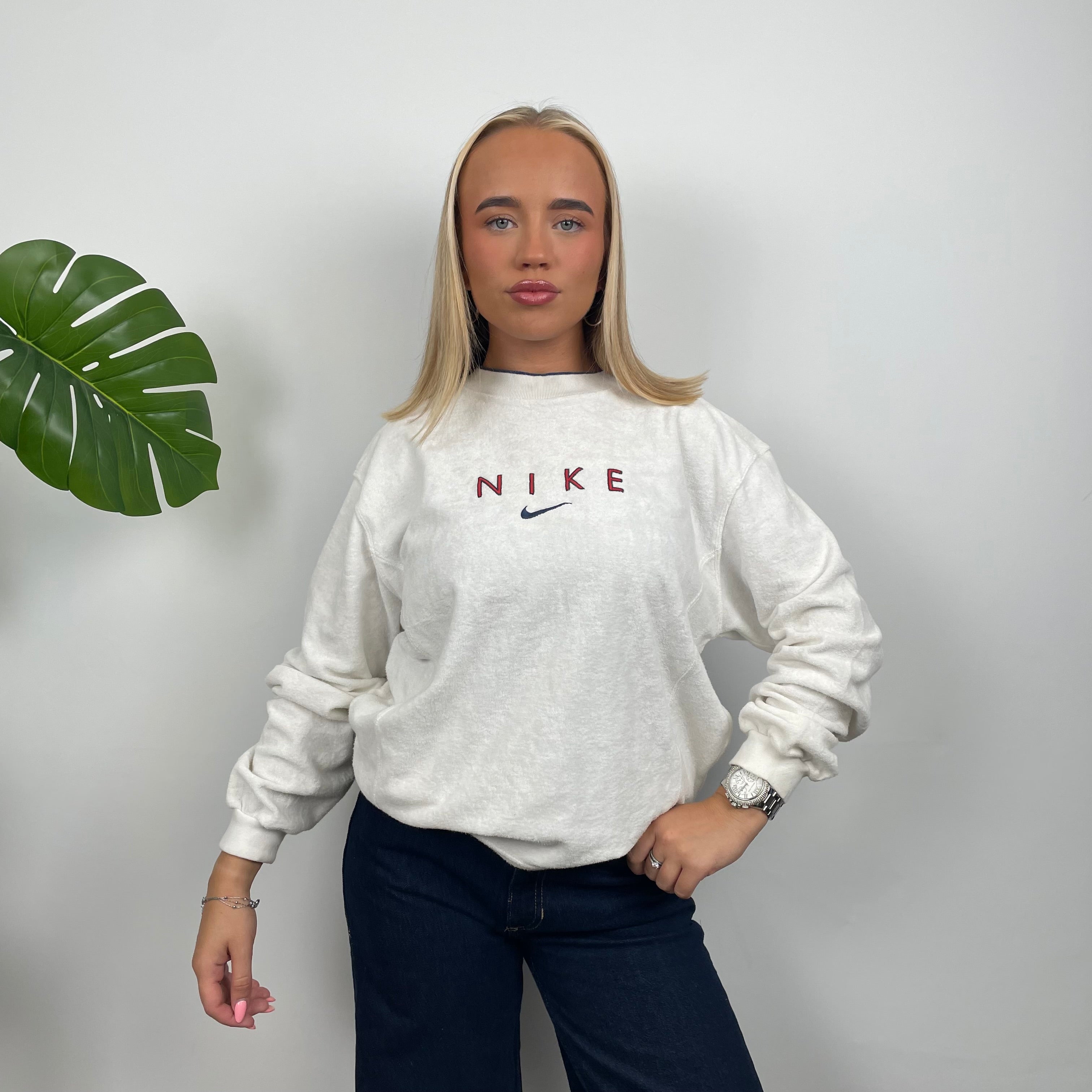 Nike RARE White Embroidered Spell Out Sweatshirt (M)