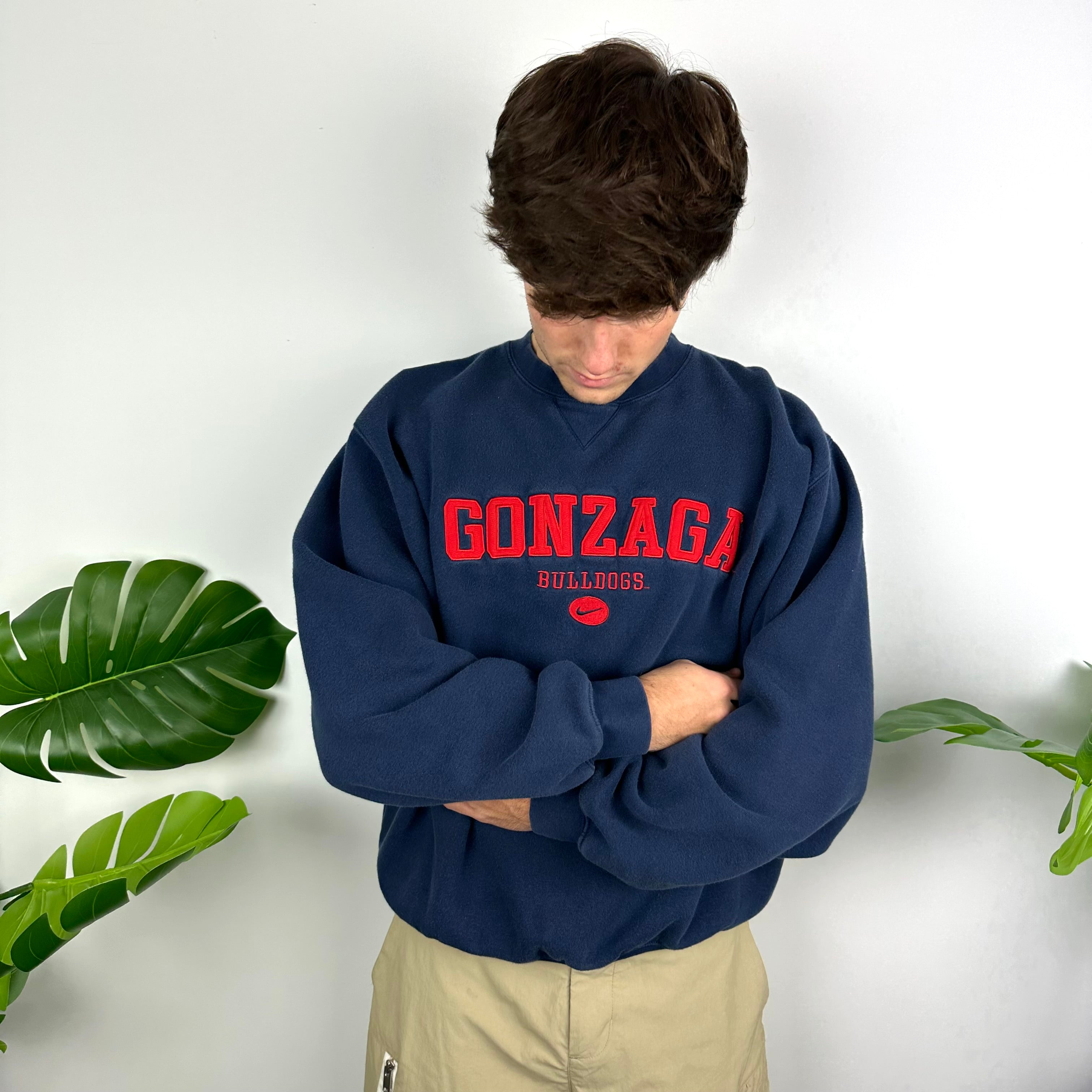 Nike x Gonzaga Bulldogs Navy Embroidered Spell Out Sweatshirt (M)