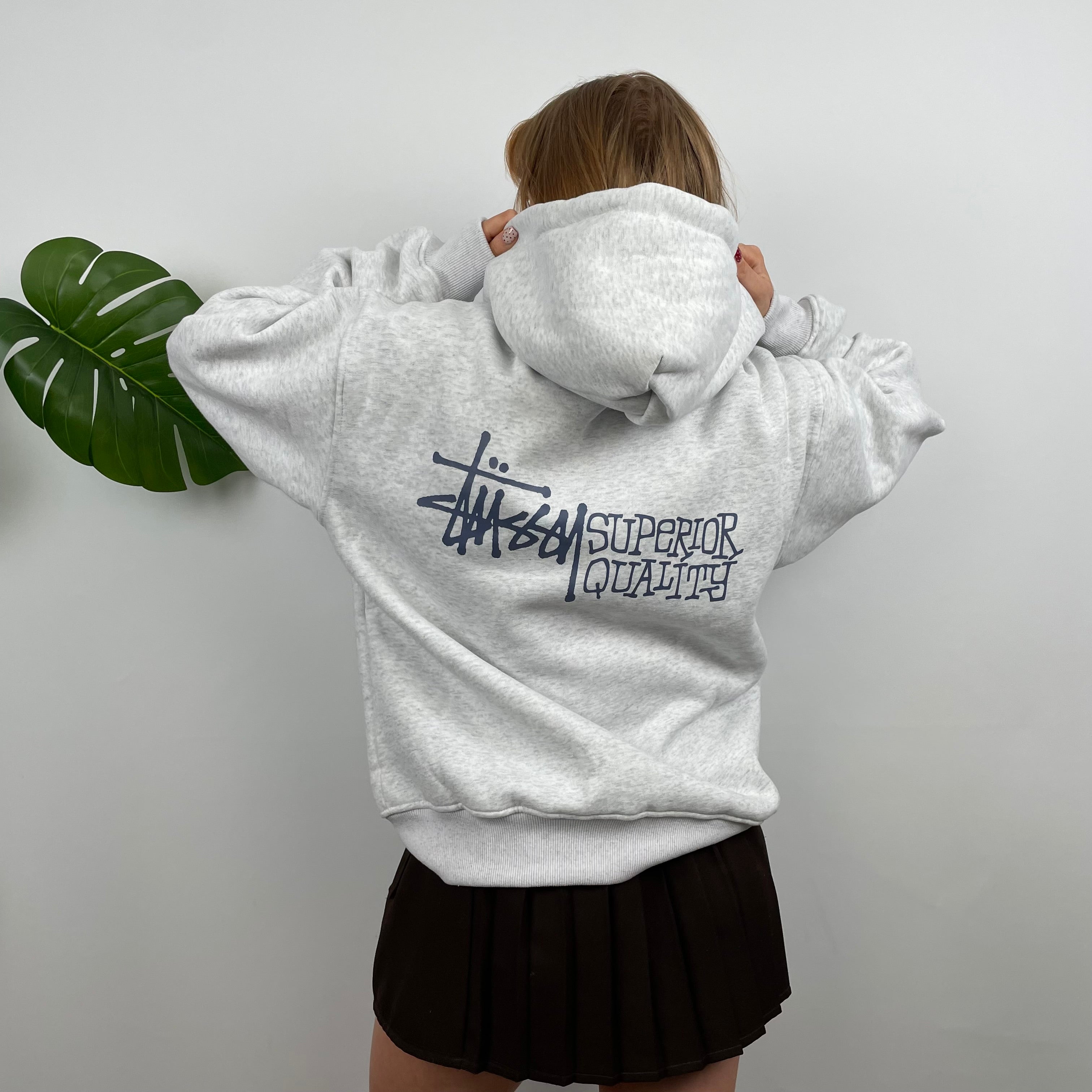 Stussy Grey Embroidered Zip Up Hoodie (M)