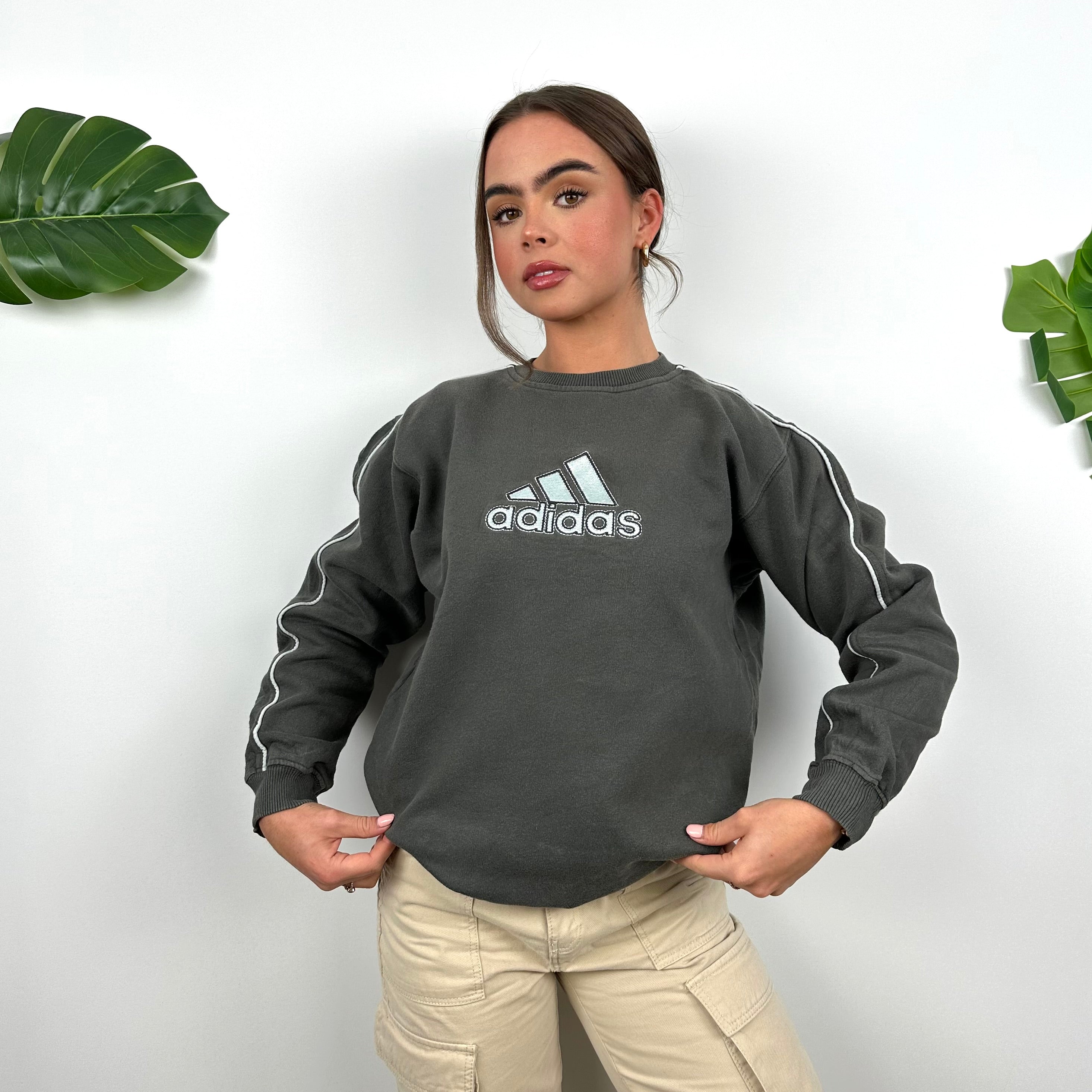 Adidas Grey Embroidered Spell Out Sweatshirt (S)