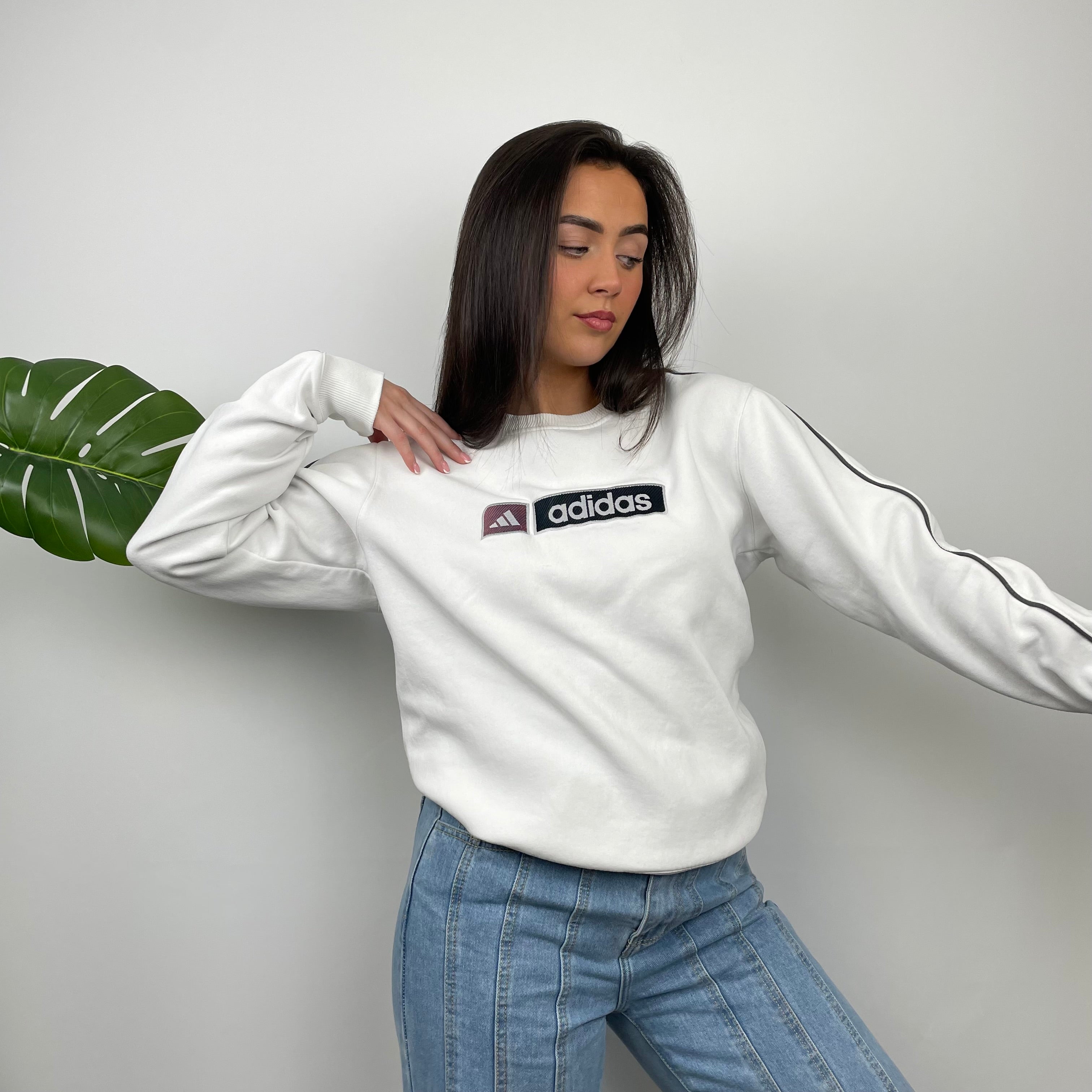 Adidas White Embroidered Spell Out Sweatshirt (M)