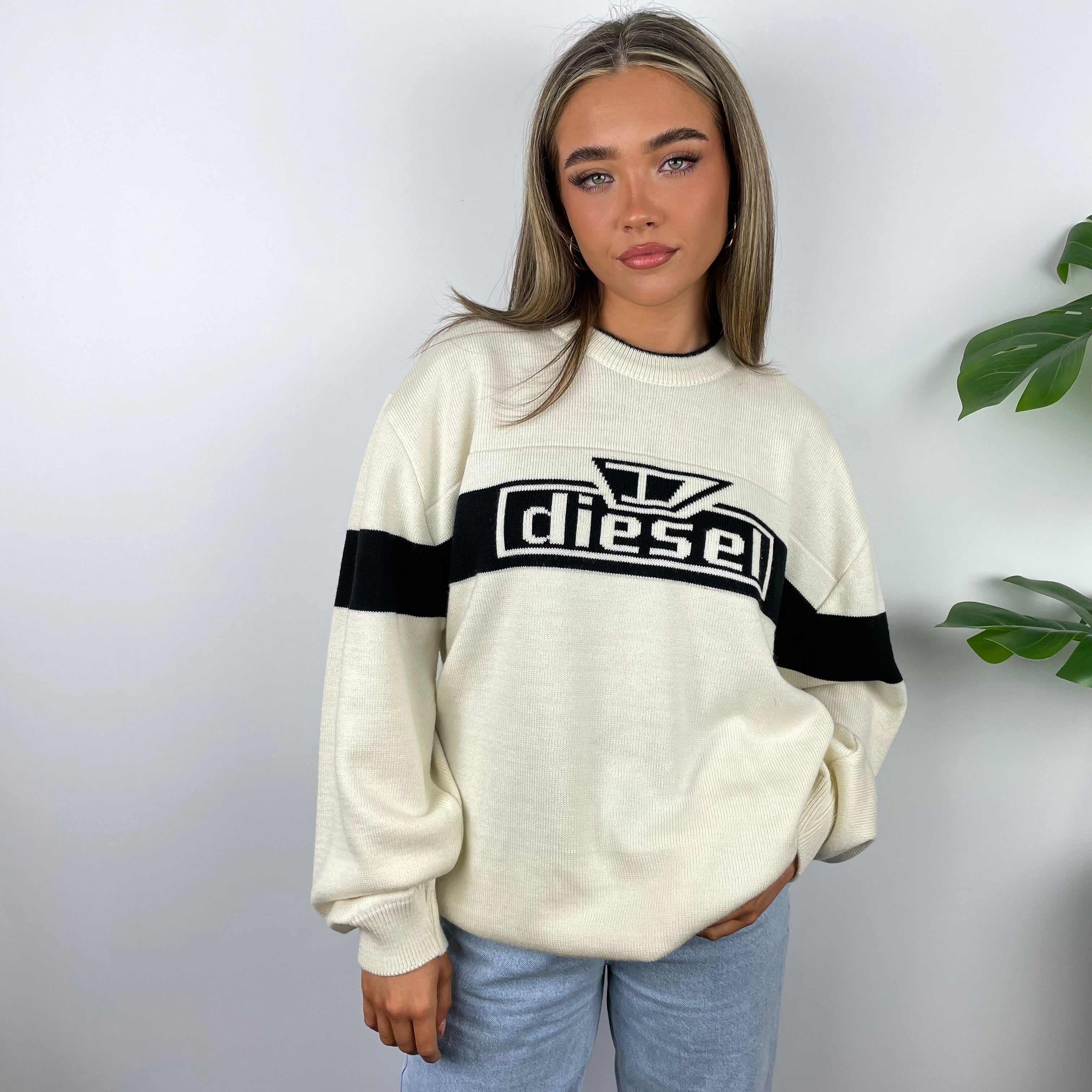 Diesel Cream Spell Out Knitted Sweater (M)